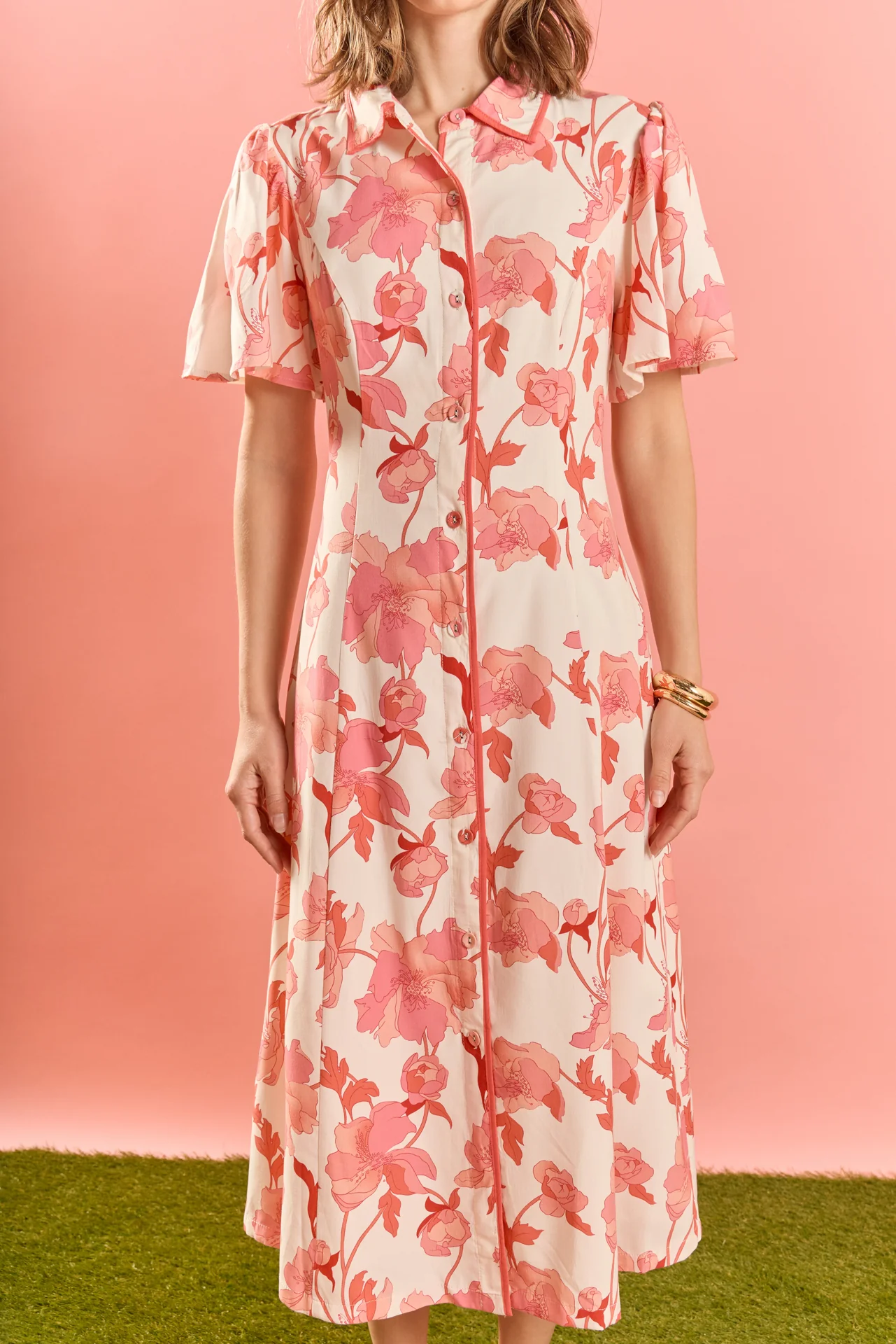 Floral Button-Front Midi Shirt Dress - Image 2