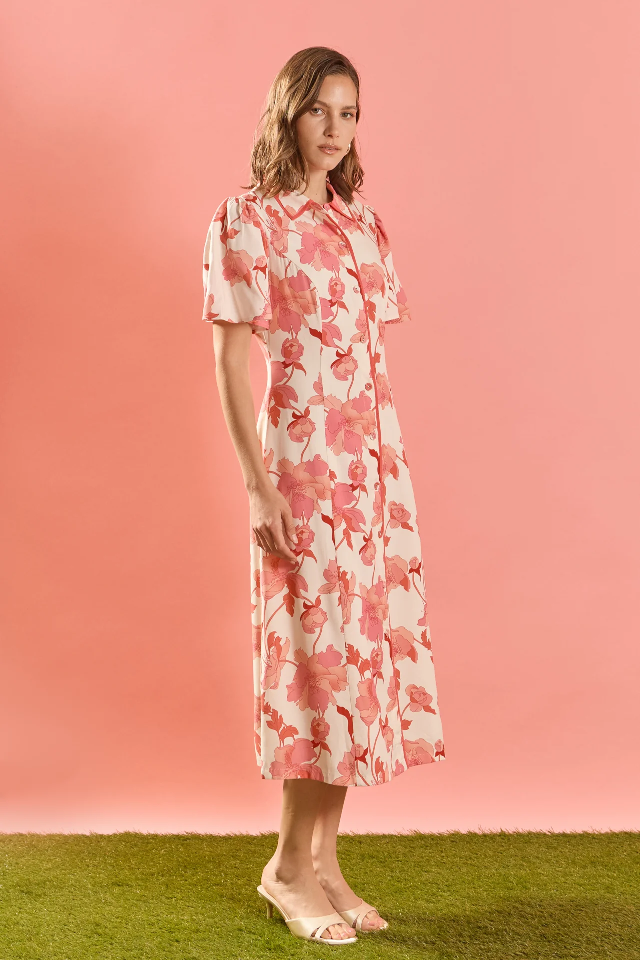 Floral Button-Front Midi Shirt Dress - Image 3
