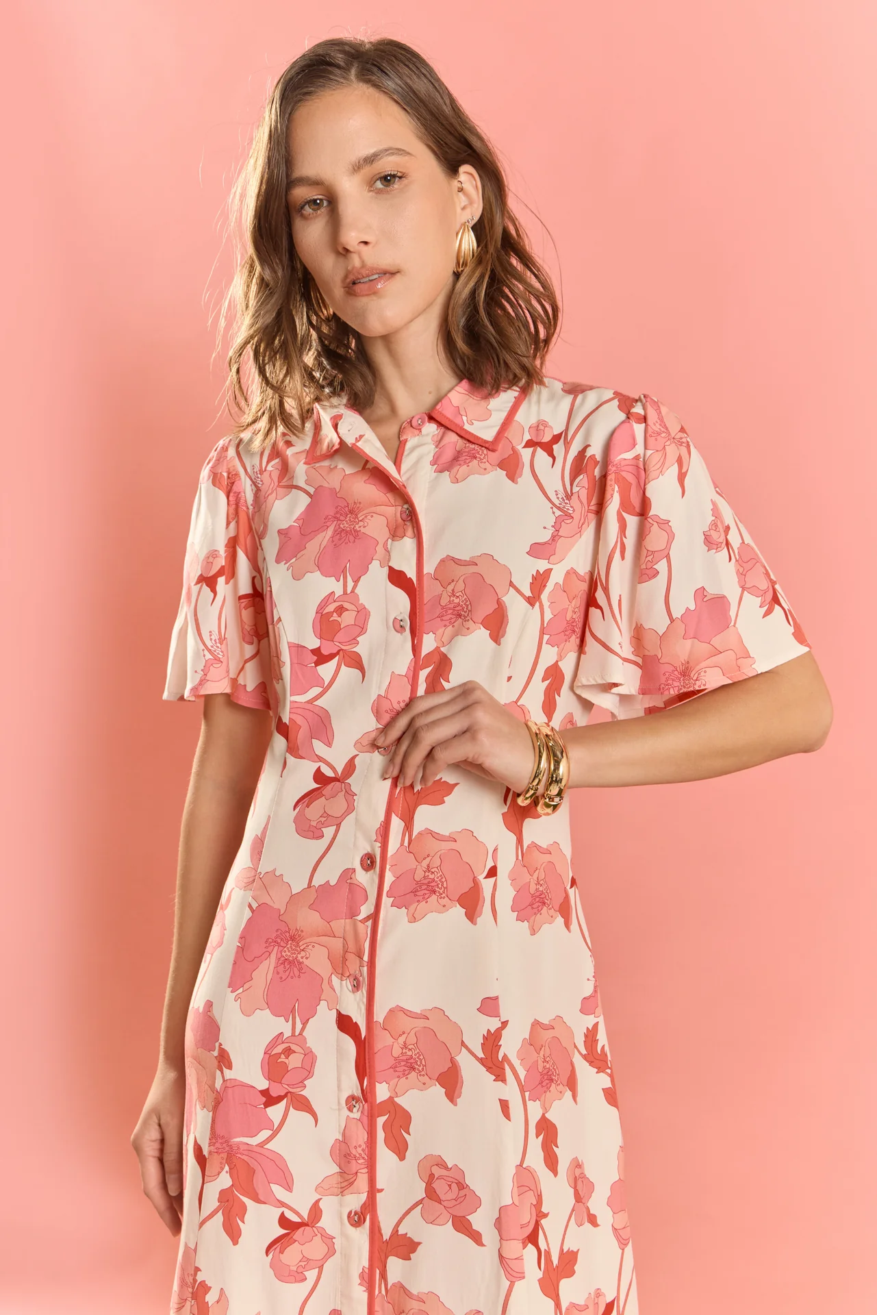Floral Button-Front Midi Shirt Dress - Image 5