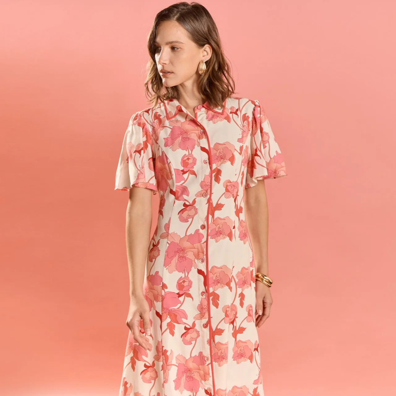 Floral Button-Front Midi Shirt Dress - Image 8