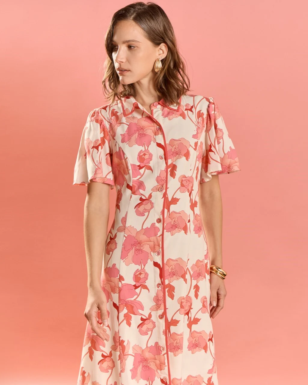 Floral Button-Front Midi Shirt Dress - Image 9