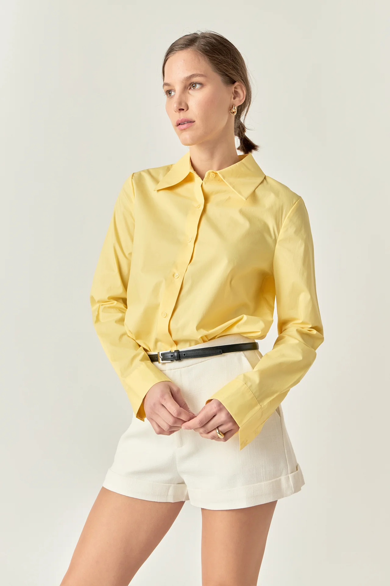 Cuff Sleeve Accent Collar Poplin Dress Shirt - Image 11
