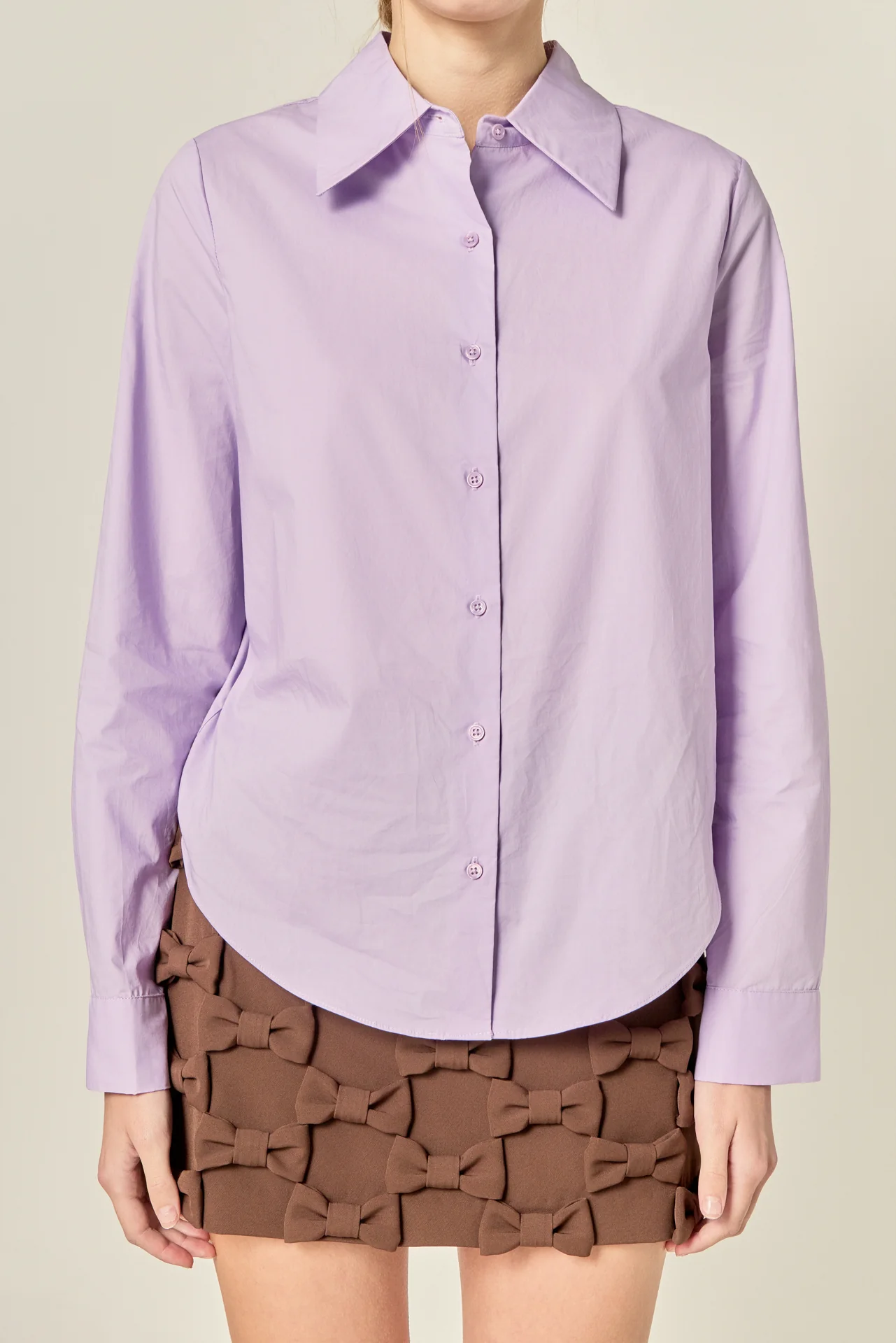 Cuff Sleeve Accent Collar Poplin Dress Shirt - Image 2