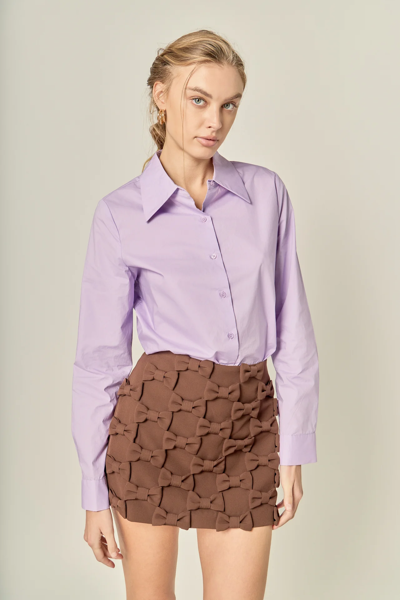 Cuff Sleeve Accent Collar Poplin Dress Shirt - Image 5