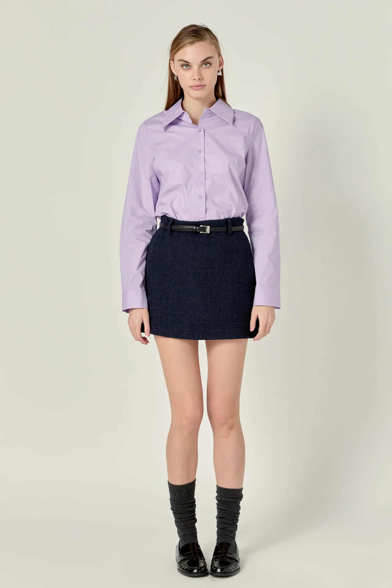 Cuff Sleeve Accent Collar Poplin Dress Shirt - Image 6