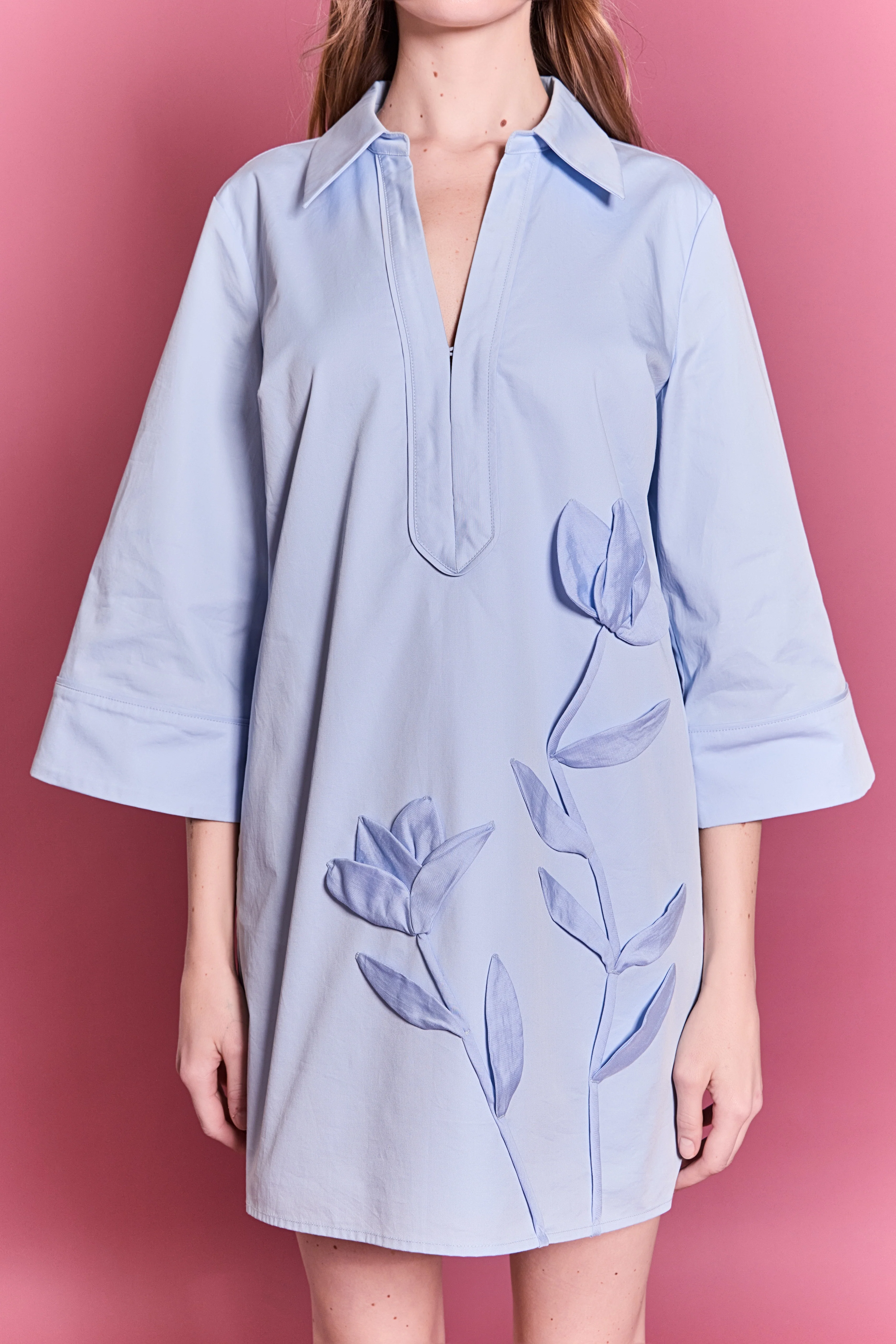 Floral Applique Shirt Mini Dress - Image 2