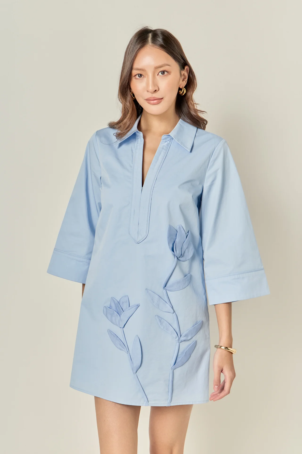 Floral Applique Shirt Mini Dress - Image 9