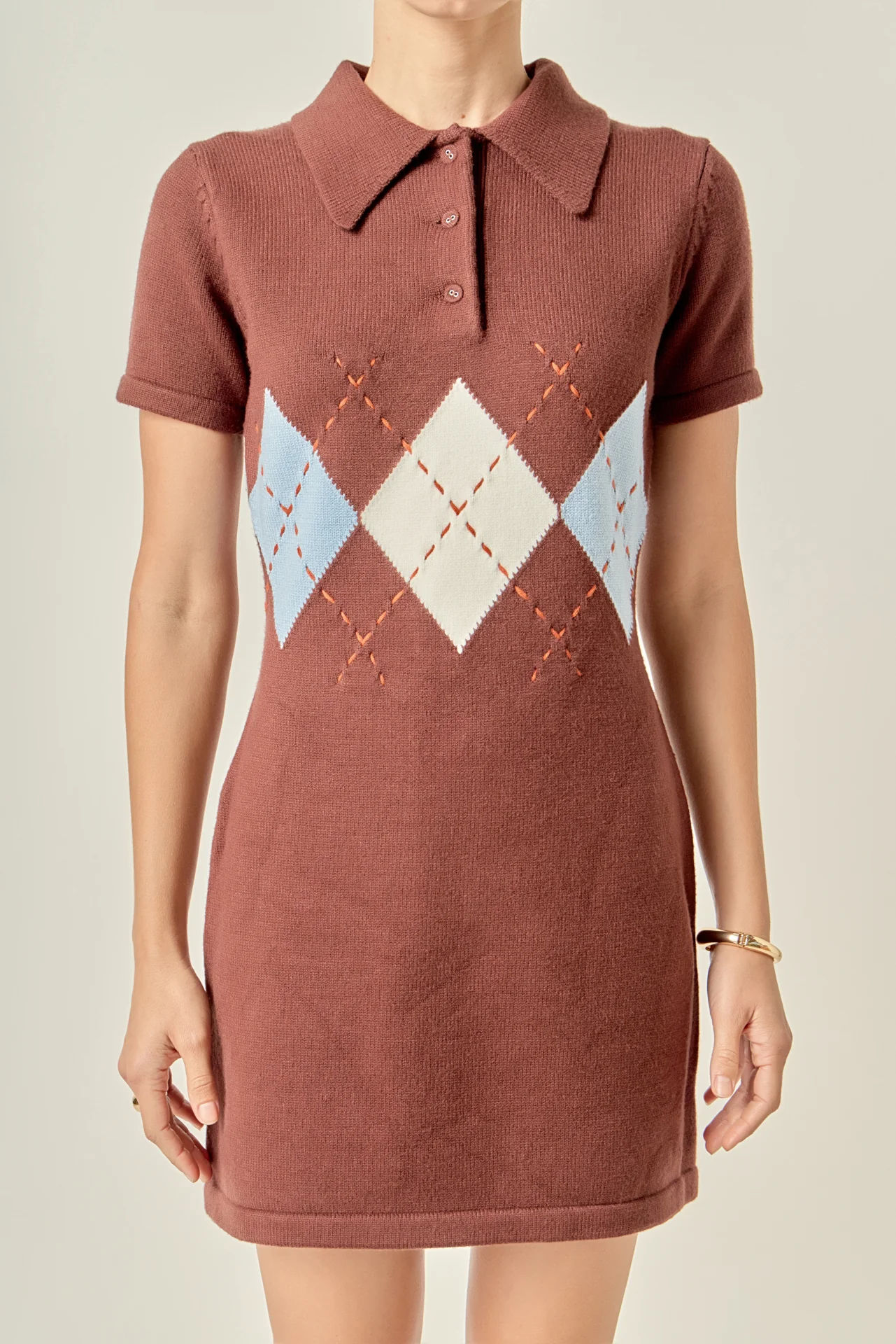 Argyle Knit Polo Mini Dress - Image 2