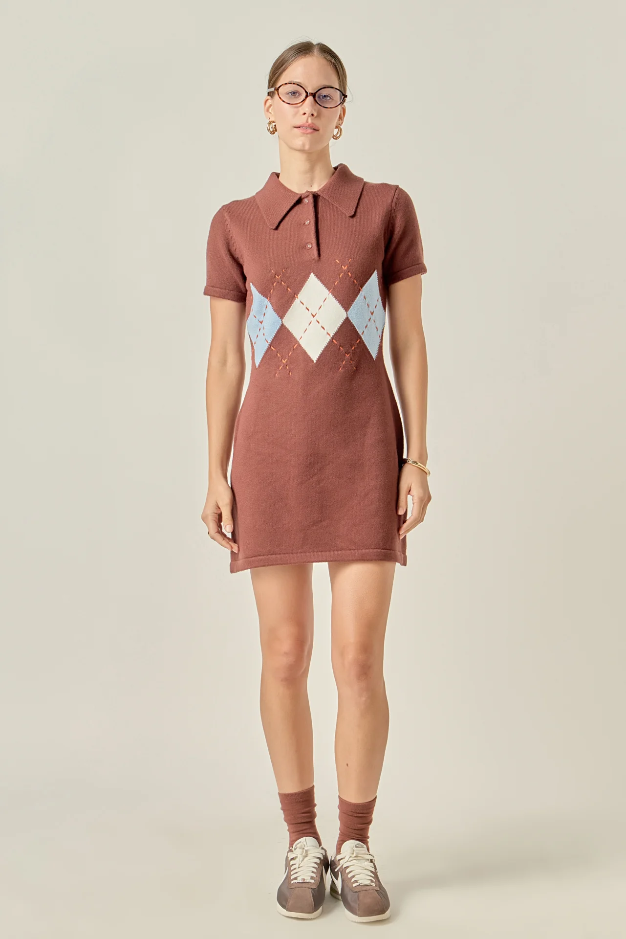 Argyle Knit Polo Mini Dress - Image 3