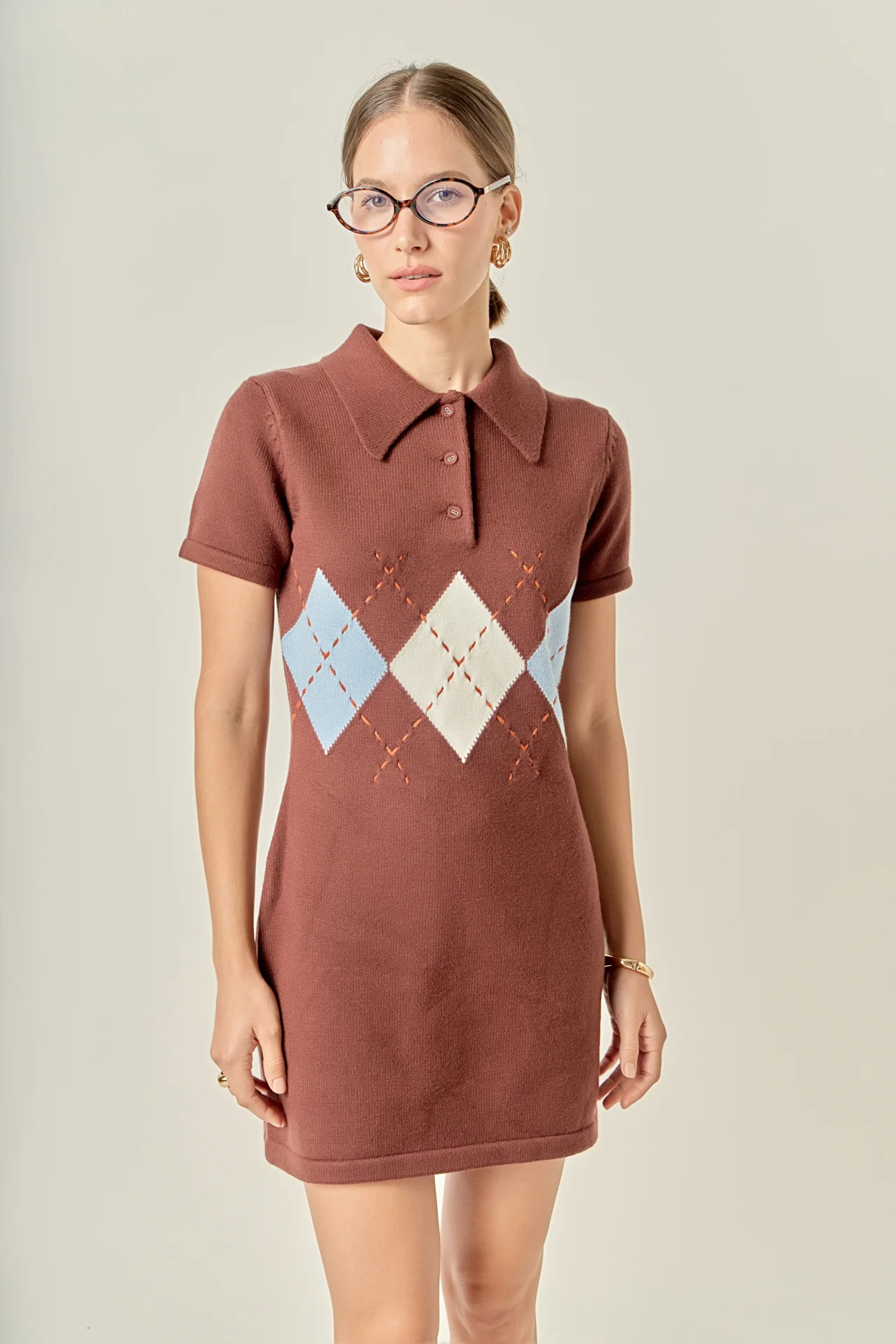 Argyle Knit Polo Mini Dress - Image 5