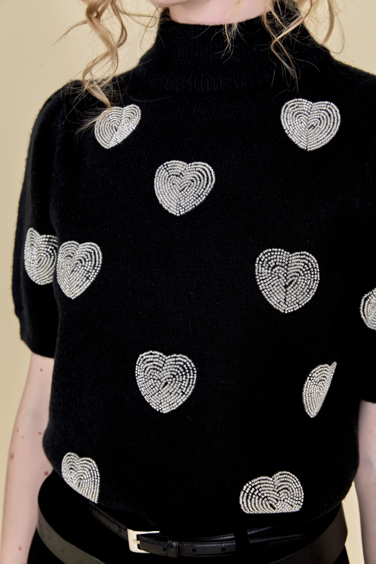 Beaded Heart Puff Sleeve Knit - Image 2