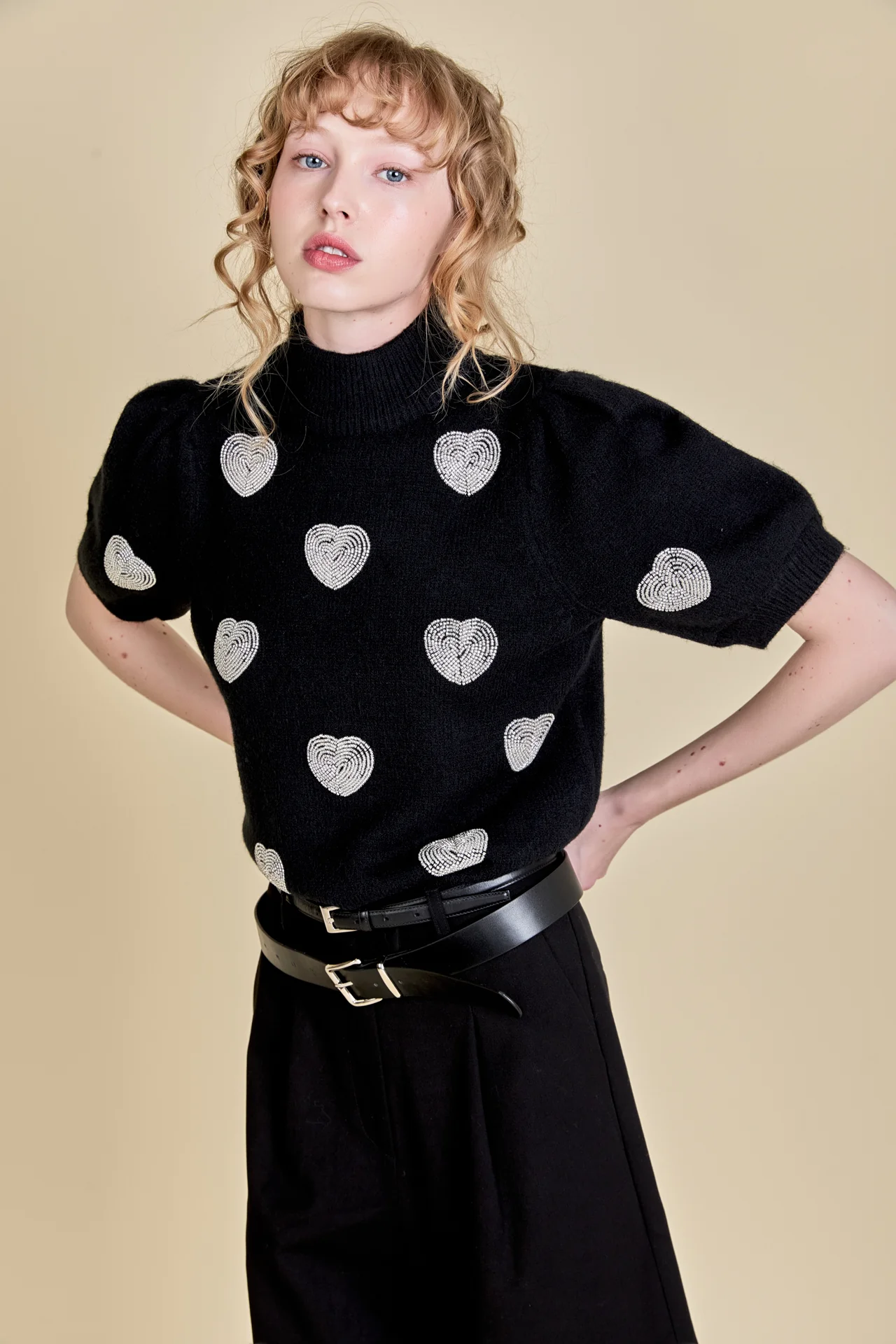 Beaded Heart Puff Sleeve Knit - Image 5