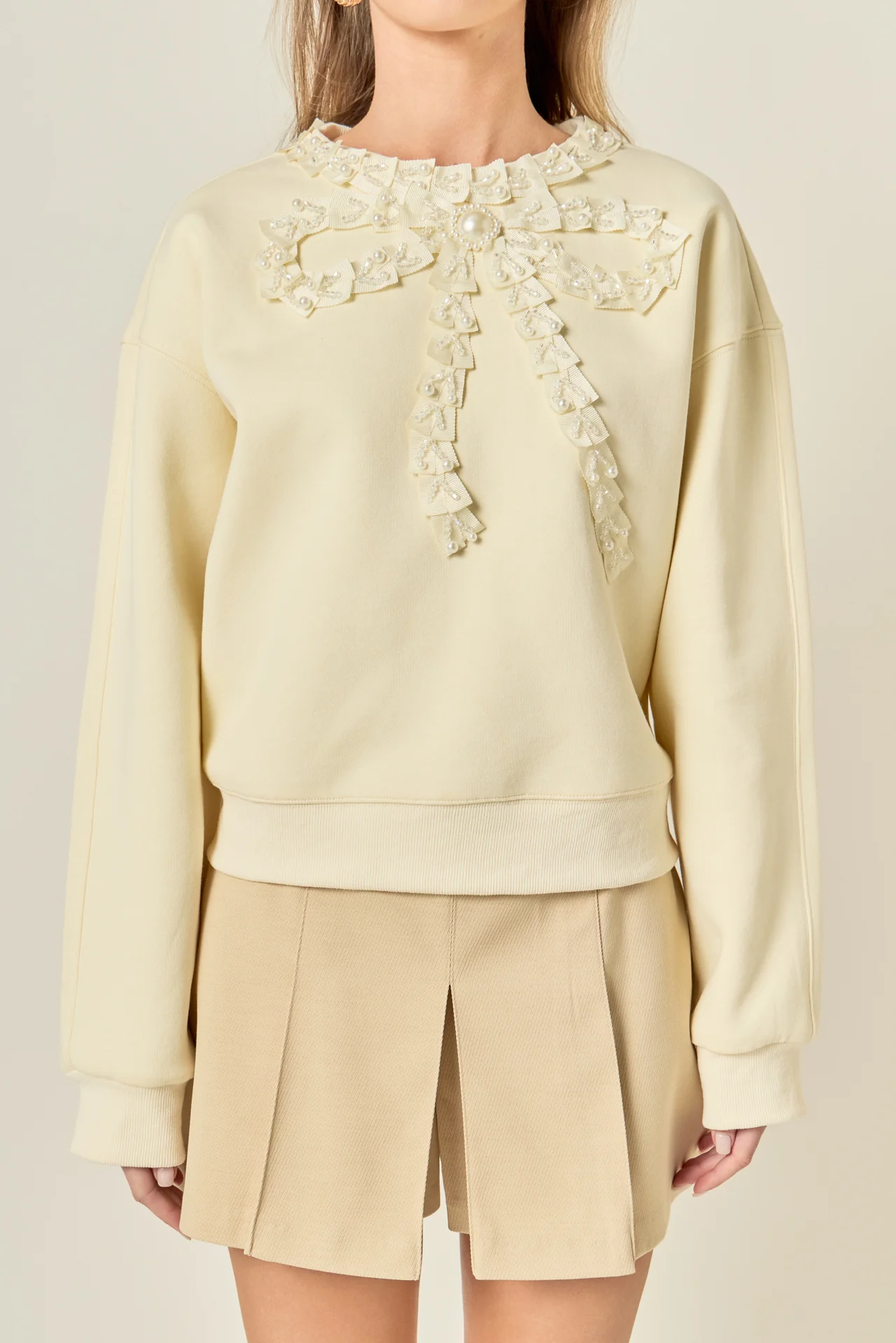 Beaded Ribbon Neck Trim Sweatshirt - Image 2