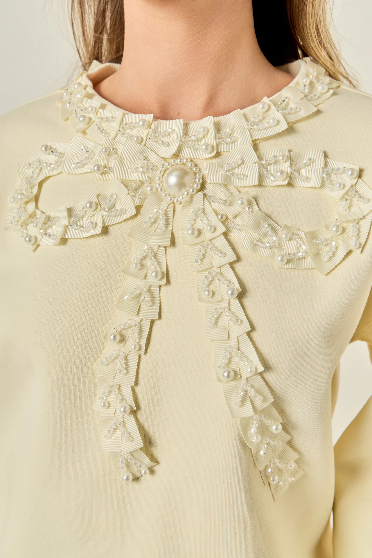 Beaded Ribbon Neck Trim Sweatshirt - Image 3