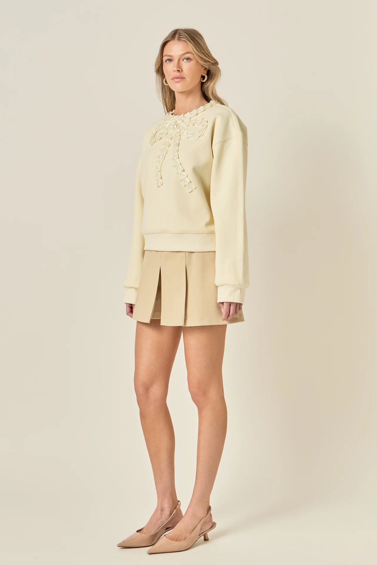 Beaded Ribbon Neck Trim Sweatshirt - Image 4