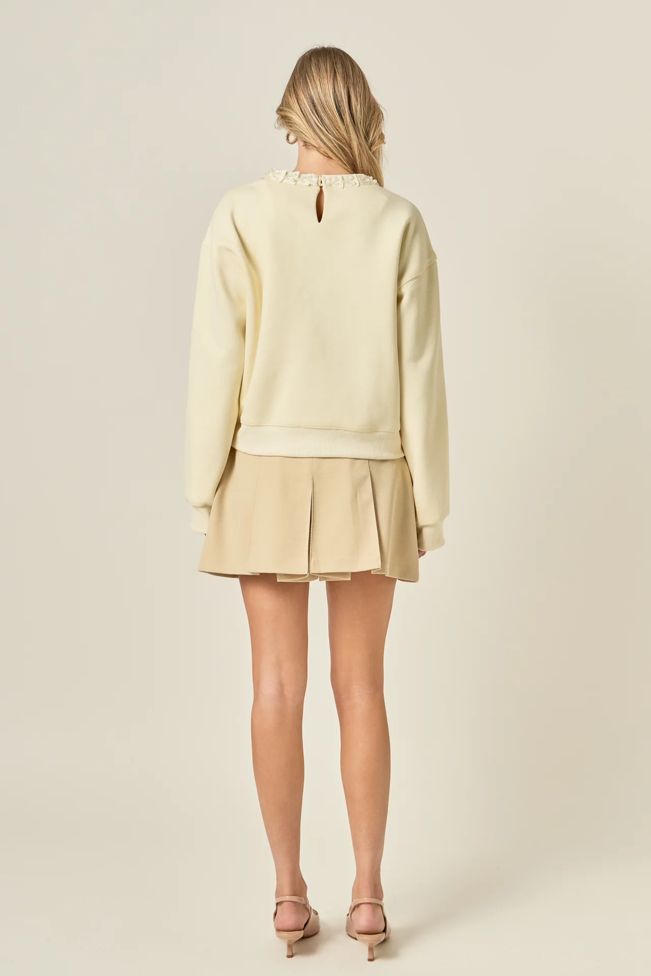 Beaded Ribbon Neck Trim Sweatshirt - Image 5
