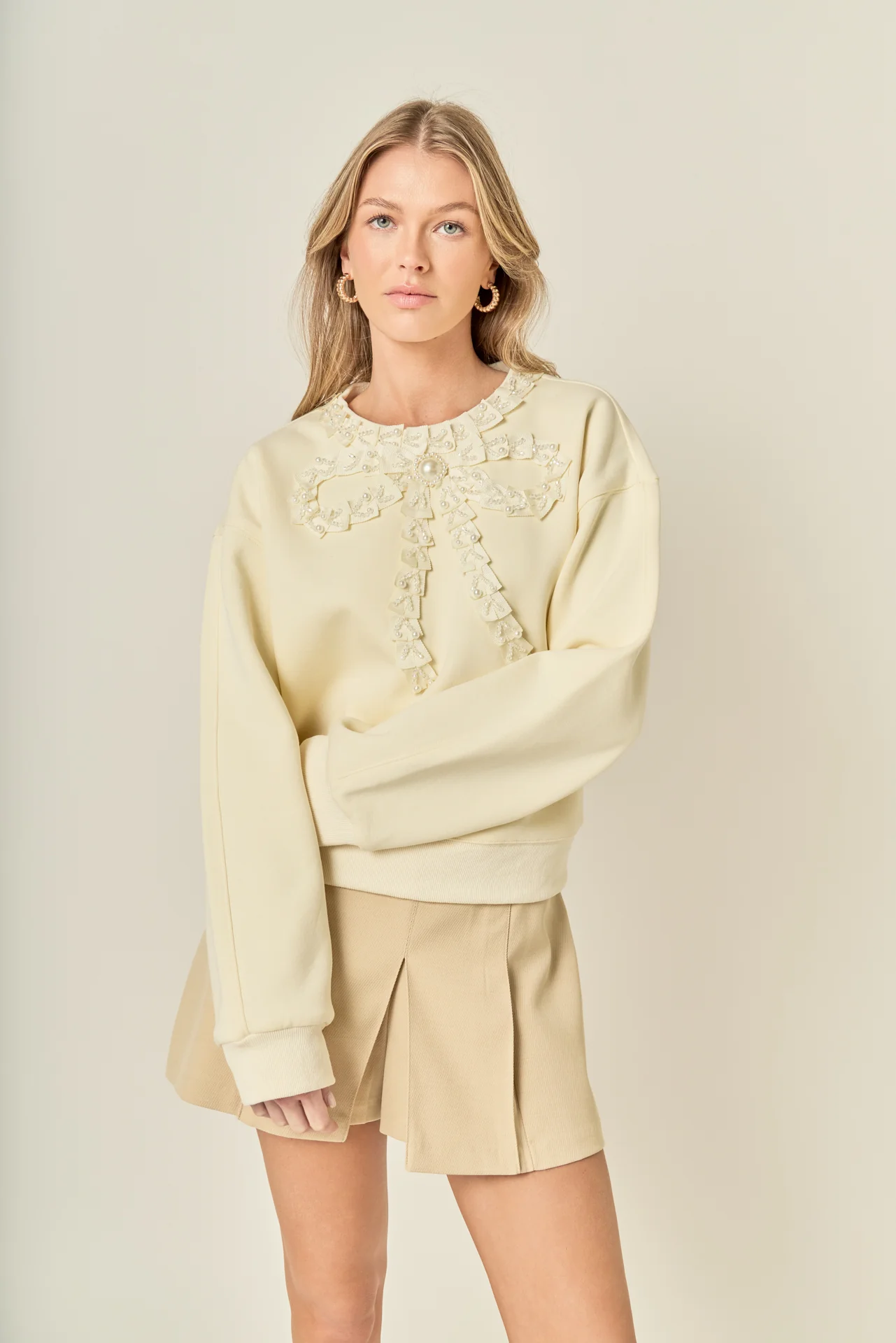 Beaded Ribbon Neck Trim Sweatshirt - Image 6