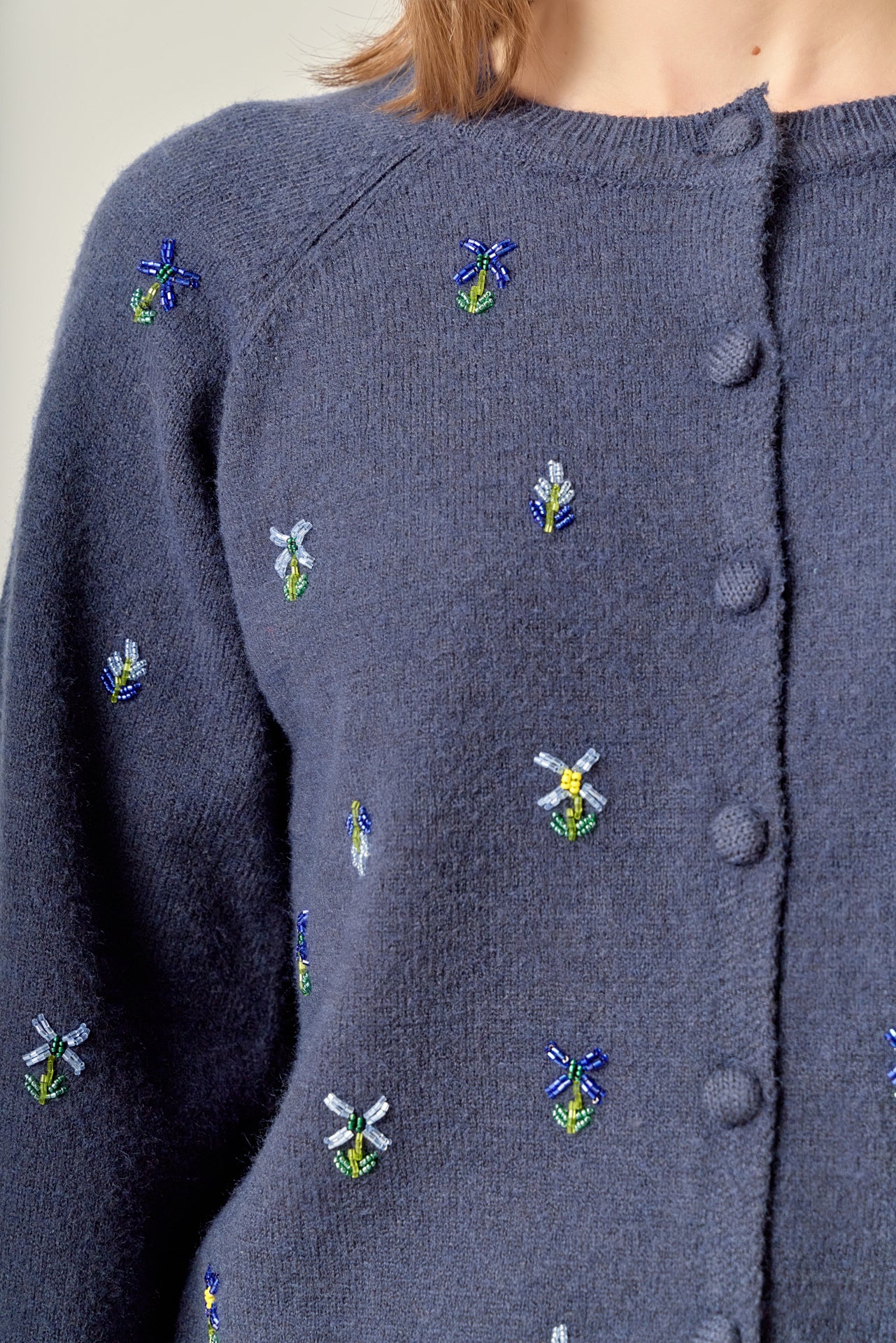 Beads Floral Round Neck Cardigan - Image 2