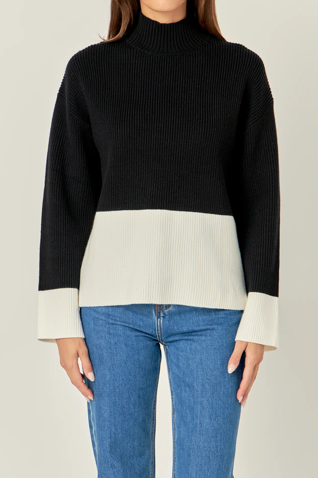 Bicolor High Collar Sweater - Image 2