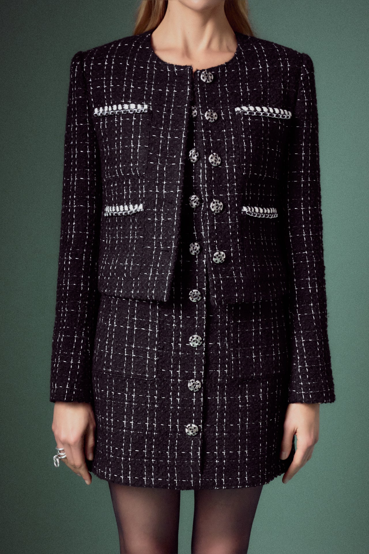 Black and White Tweed Jacket - Image 2