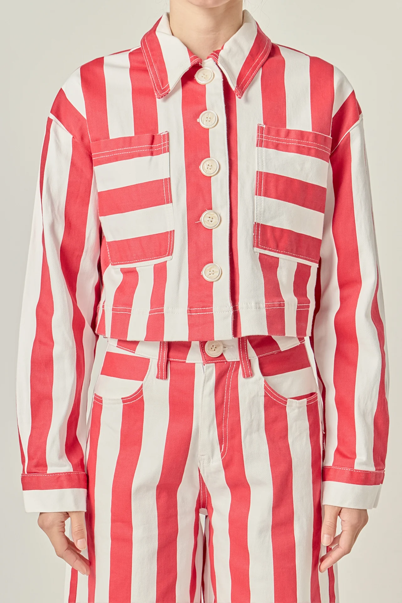 Cropped Bold Stripe Button-Up Shirt - Image 2