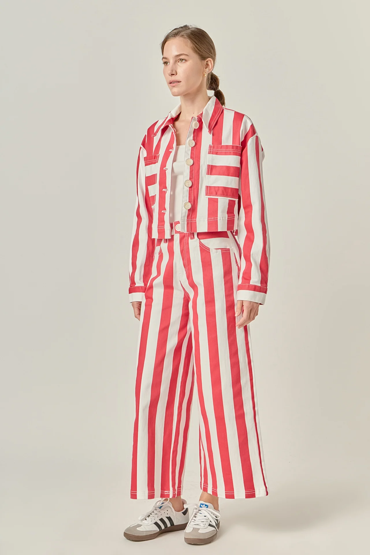 Cropped Bold Stripe Button-Up Shirt - Image 3