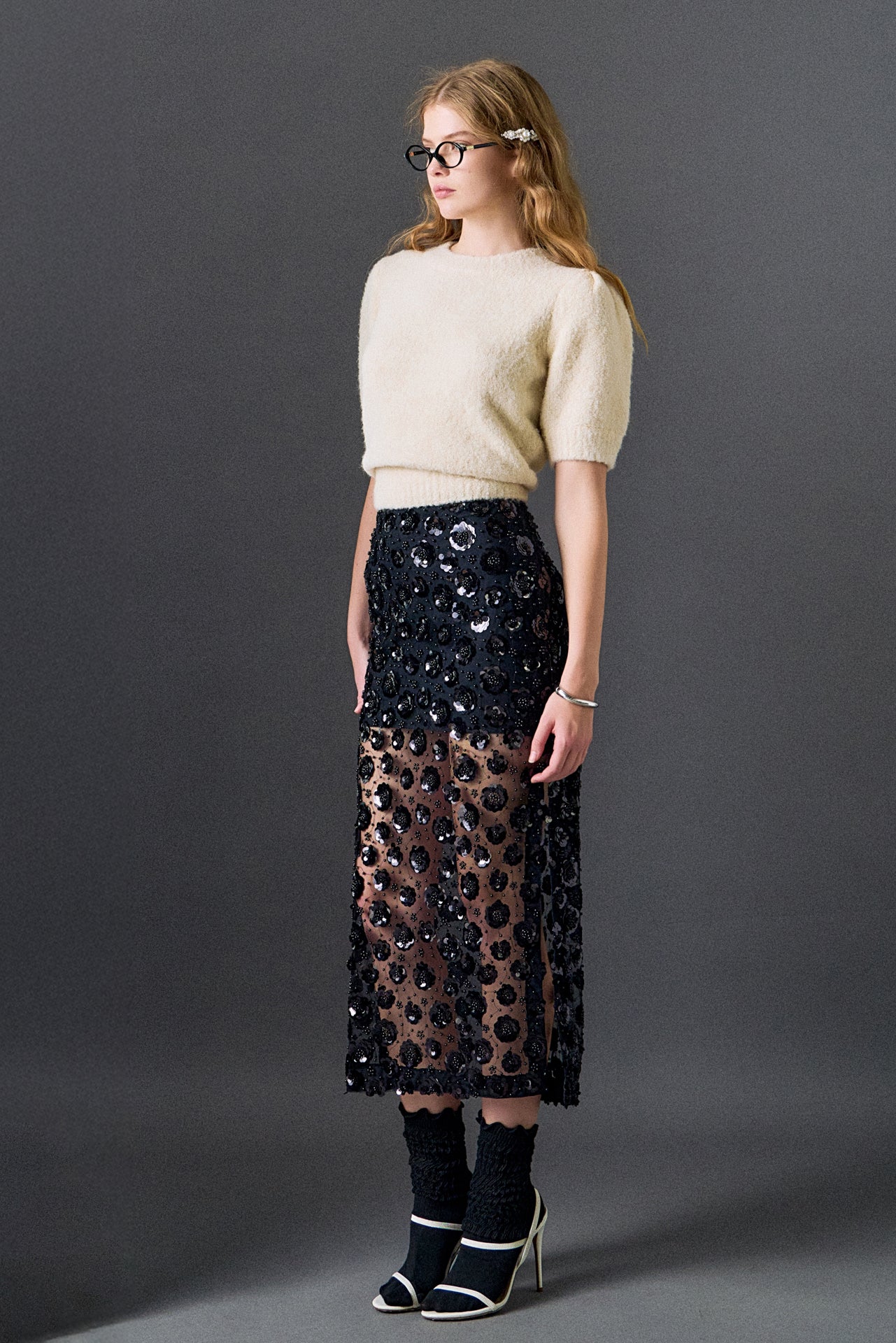 Boucle Puff Sleeve Knit Top - Image 3