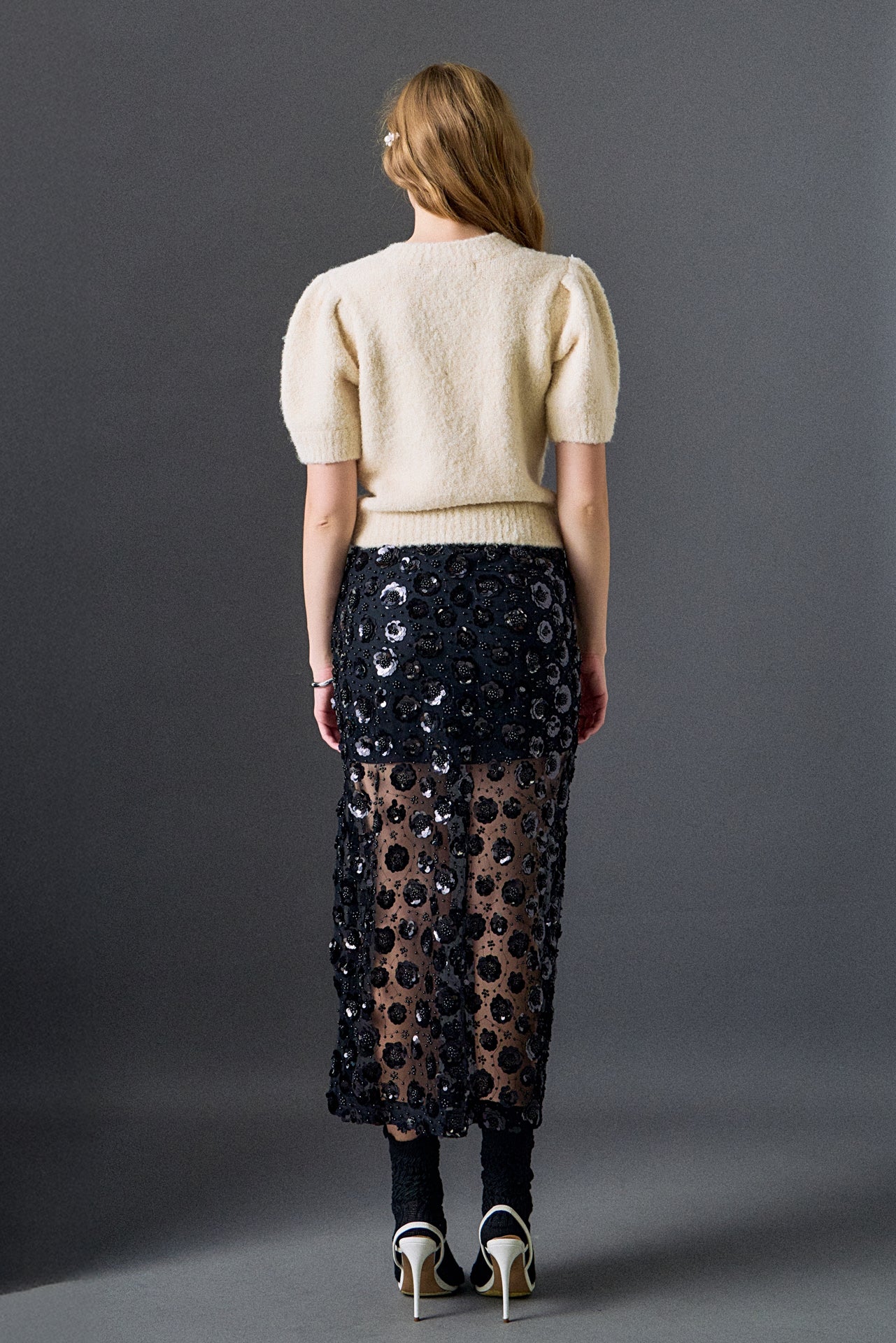 Boucle Puff Sleeve Knit Top - Image 4