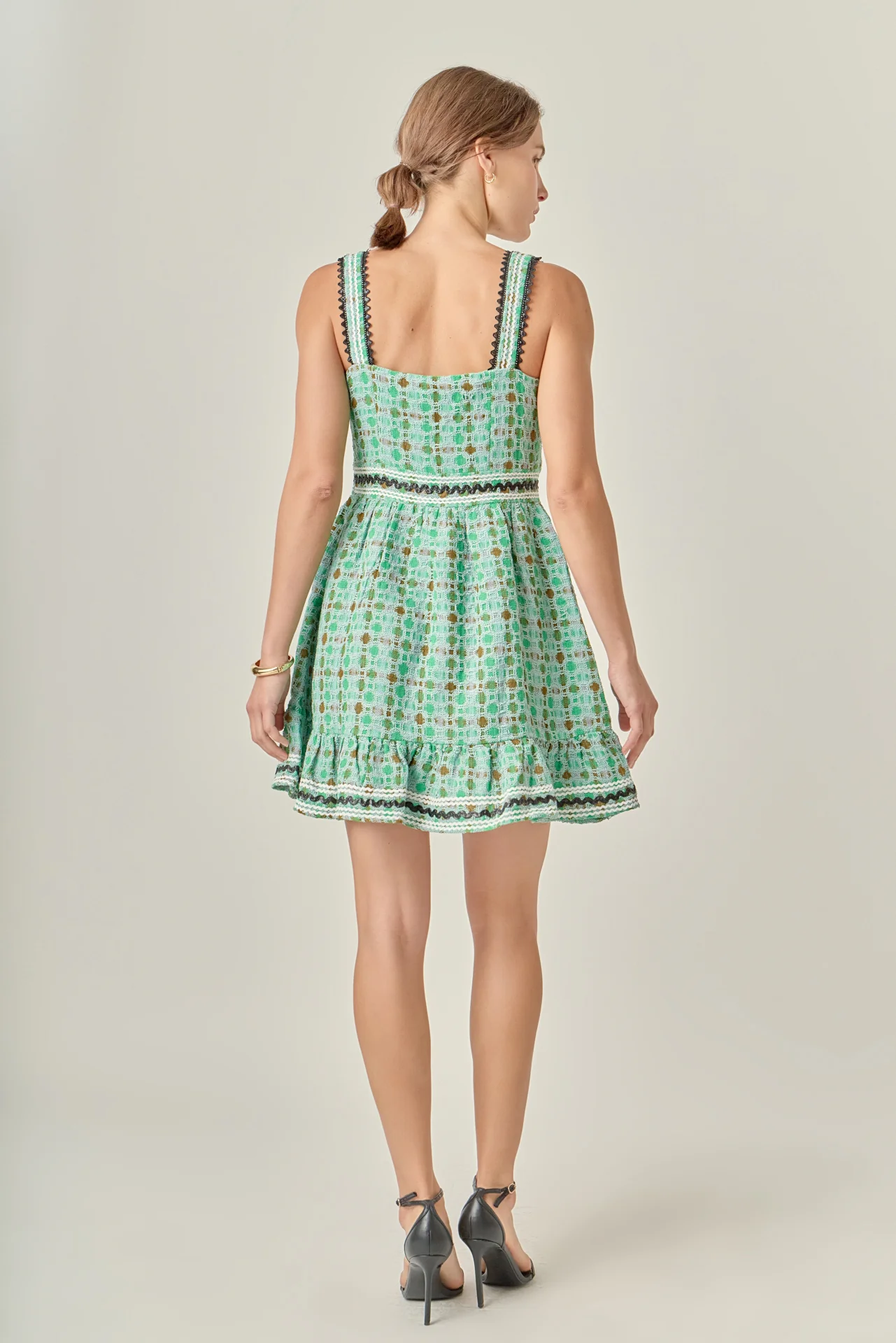 Boucle Square Neck Mini Dress With Ric Rac Trim - Image 4