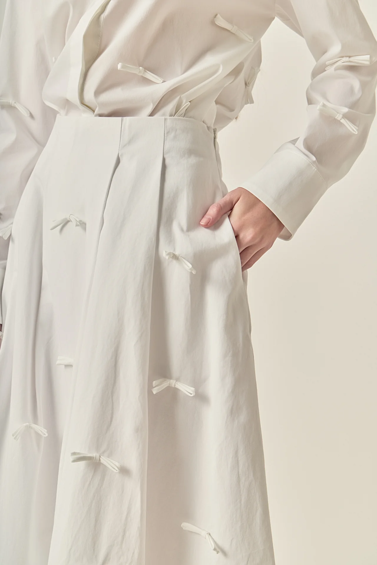 Bow Detailed Poplin Midi Skirt - Image 2