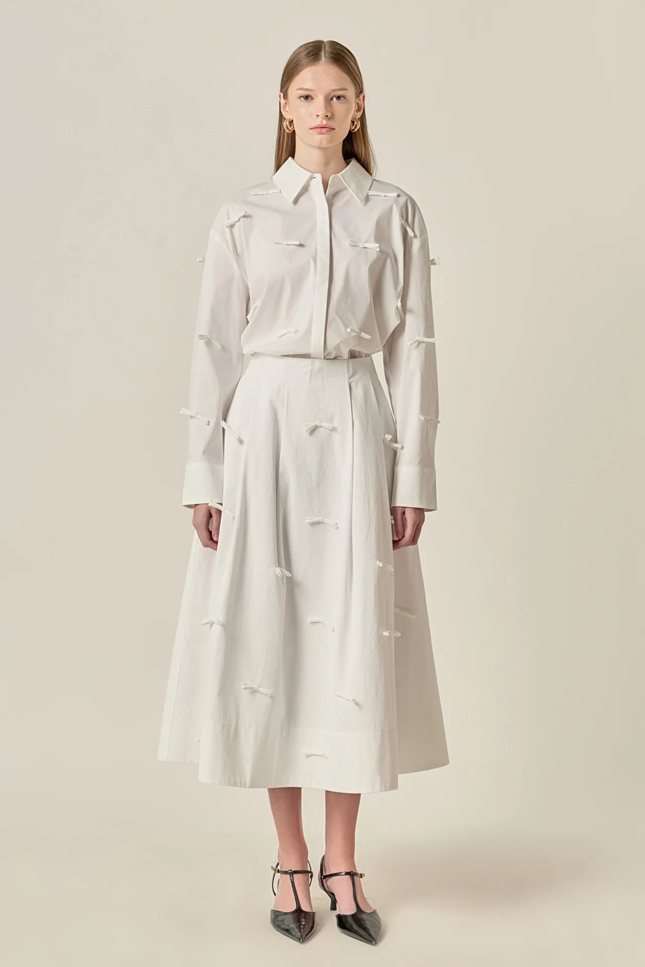 Bow Detailed Poplin Midi Skirt - Image 3
