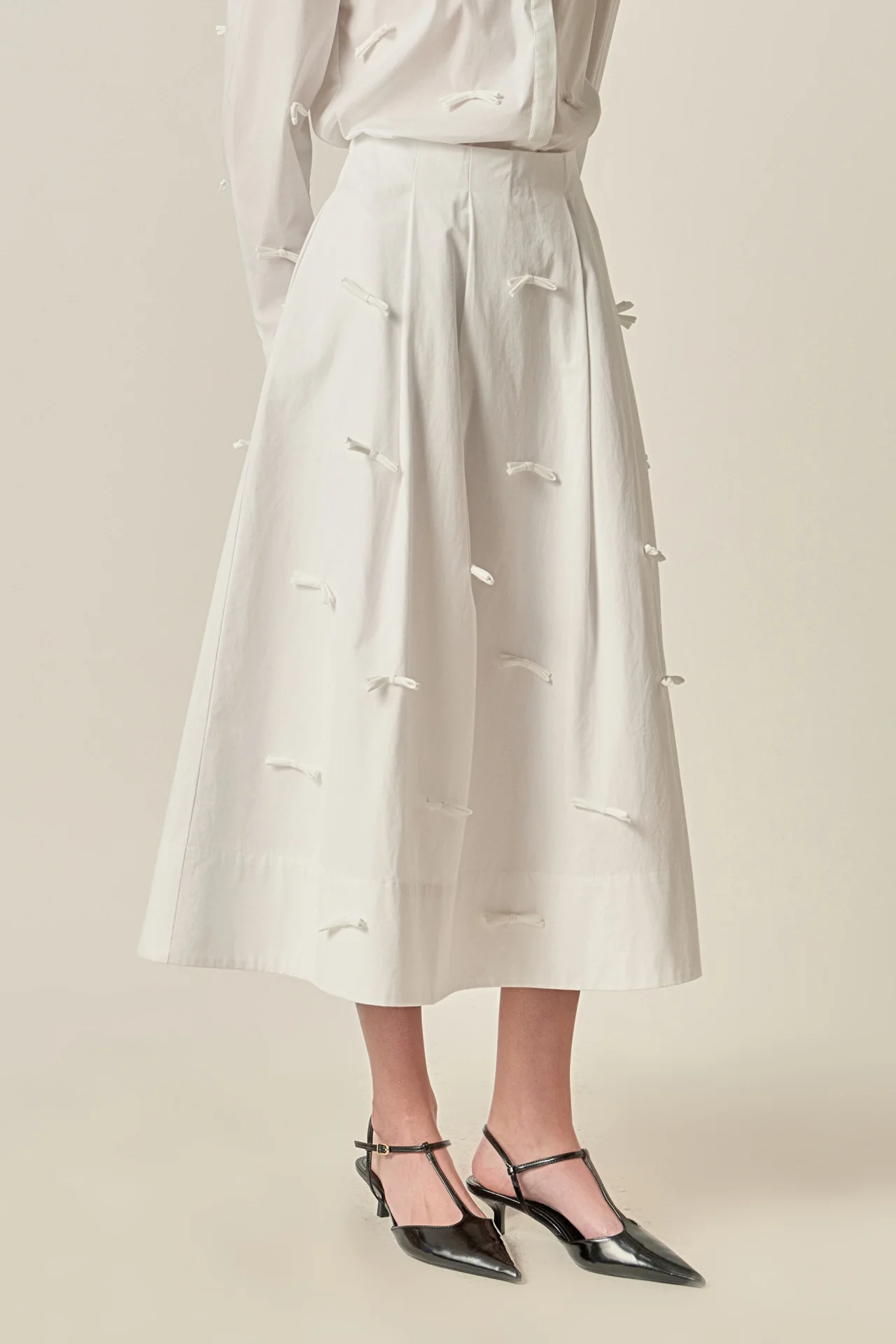 Bow Detailed Poplin Midi Skirt - Image 5
