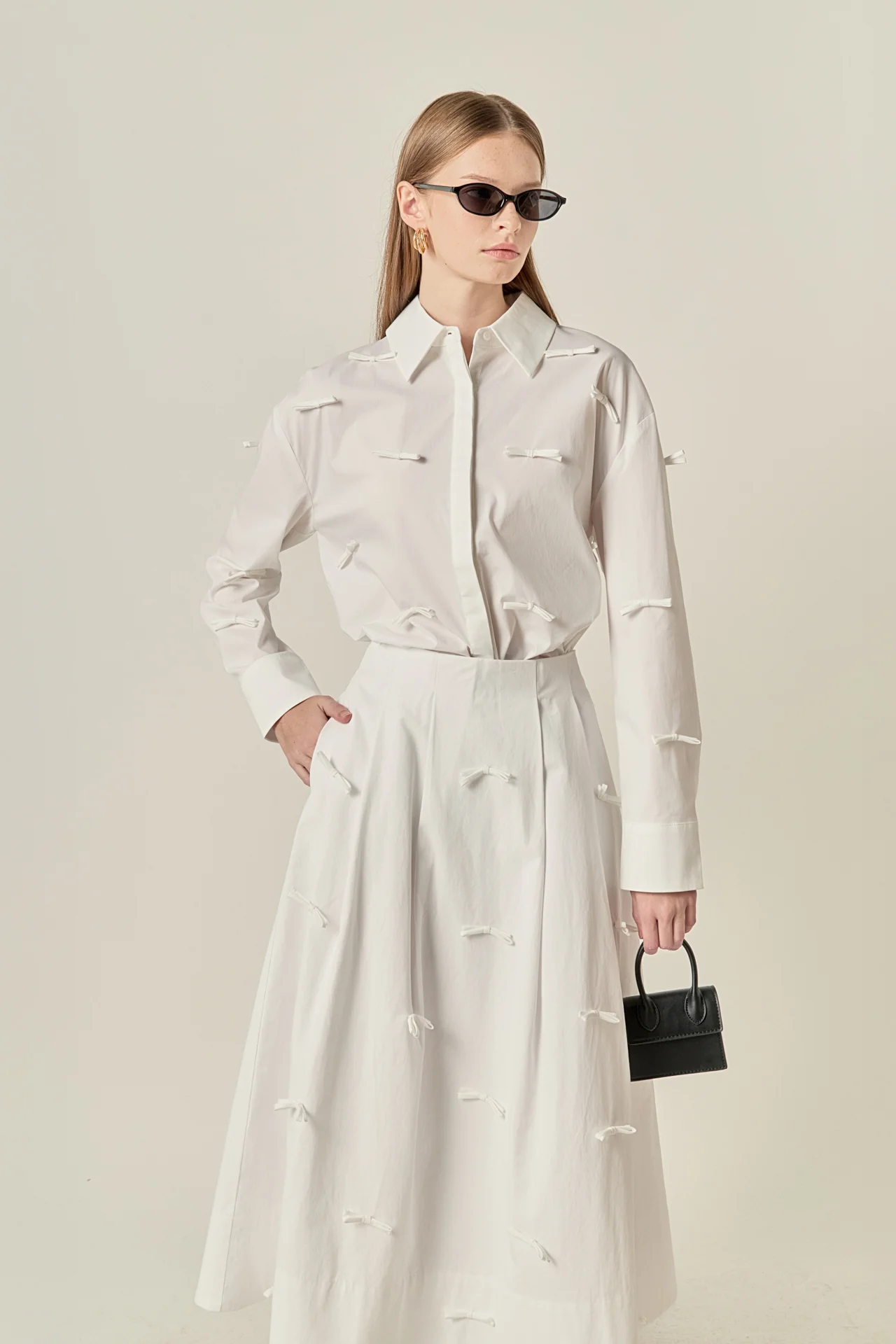 Bow Detailed Poplin Midi Skirt - Image 6