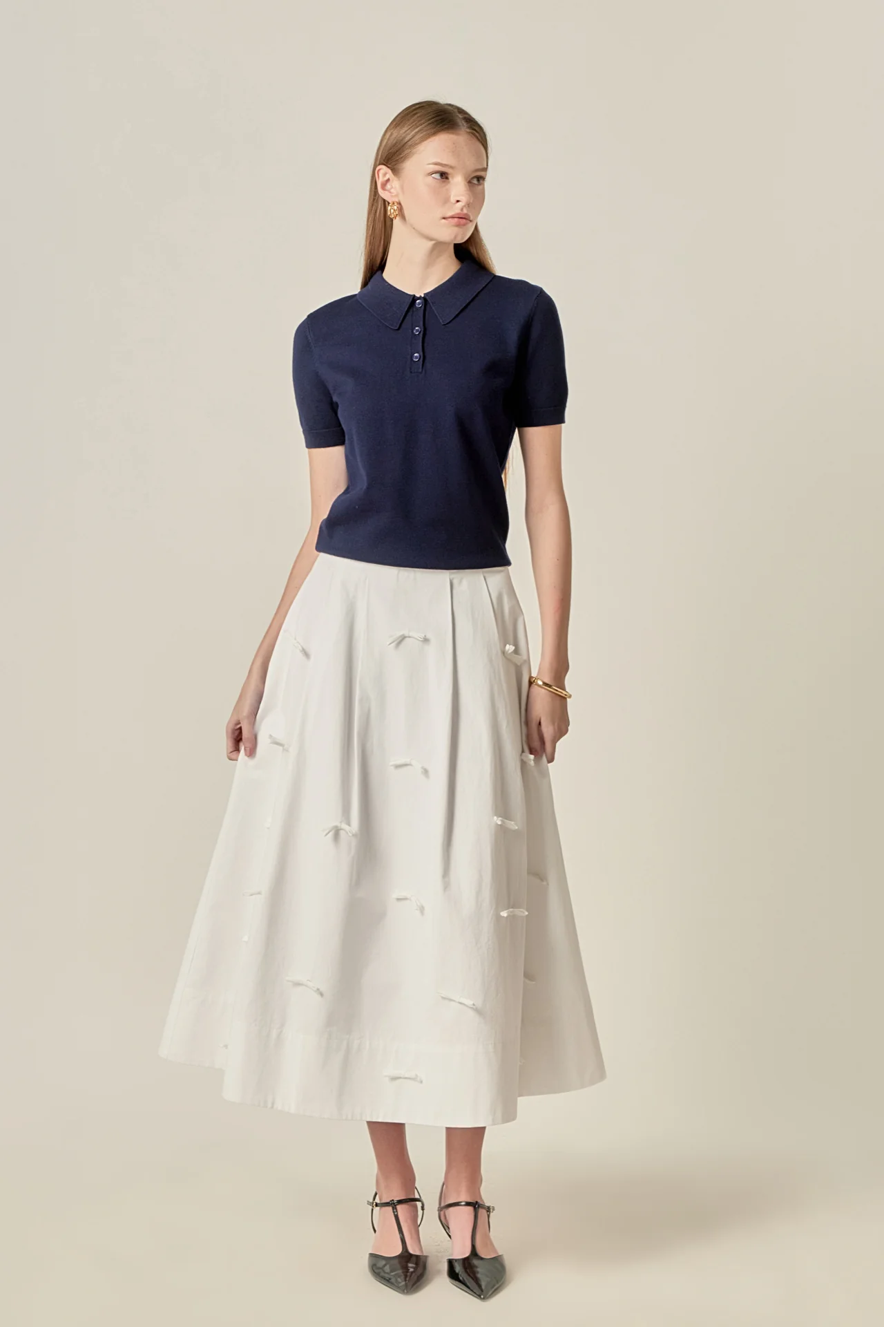 Bow Detailed Poplin Midi Skirt - Image 7