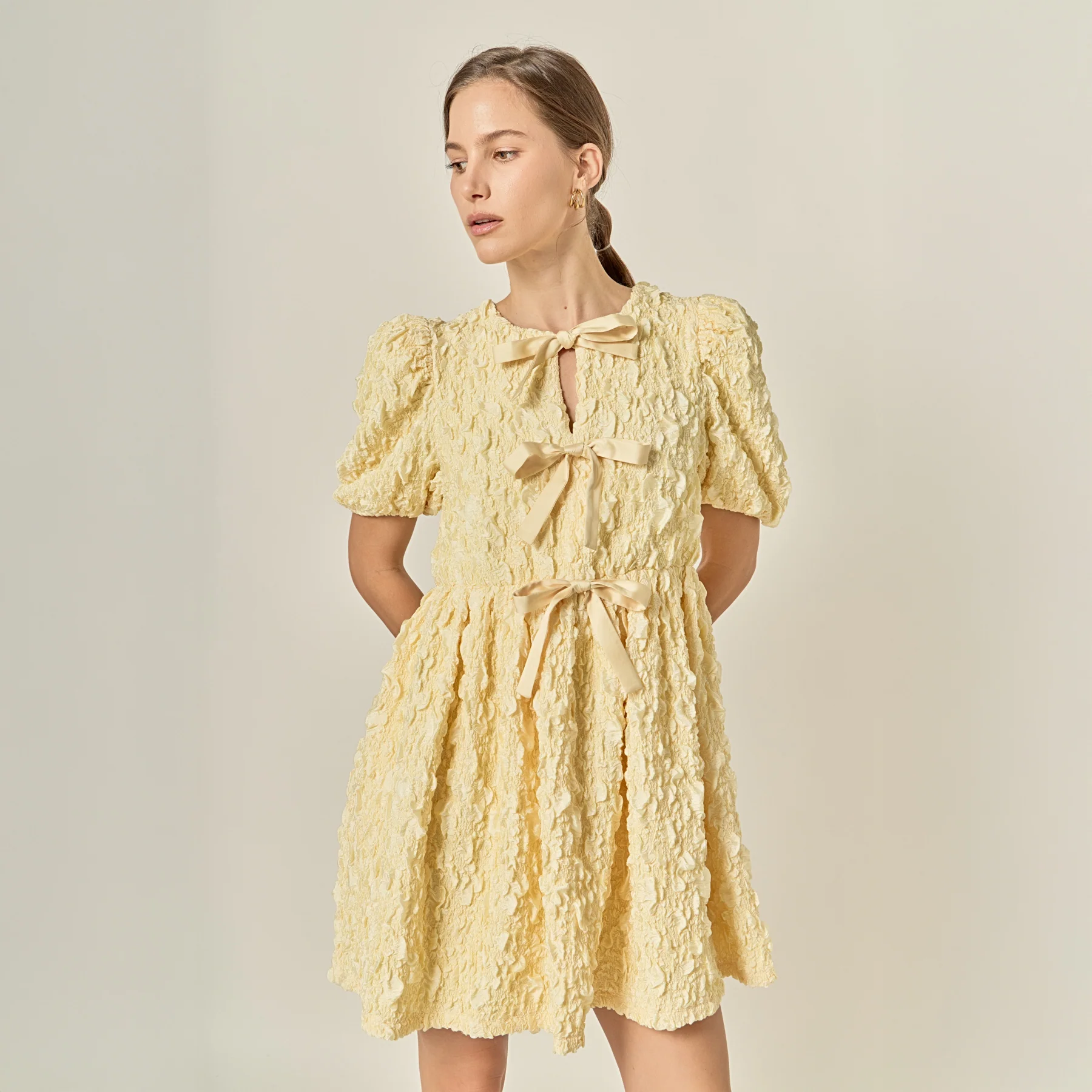 Bow Detailed Puff Sleeve Mini Dress - Image 10