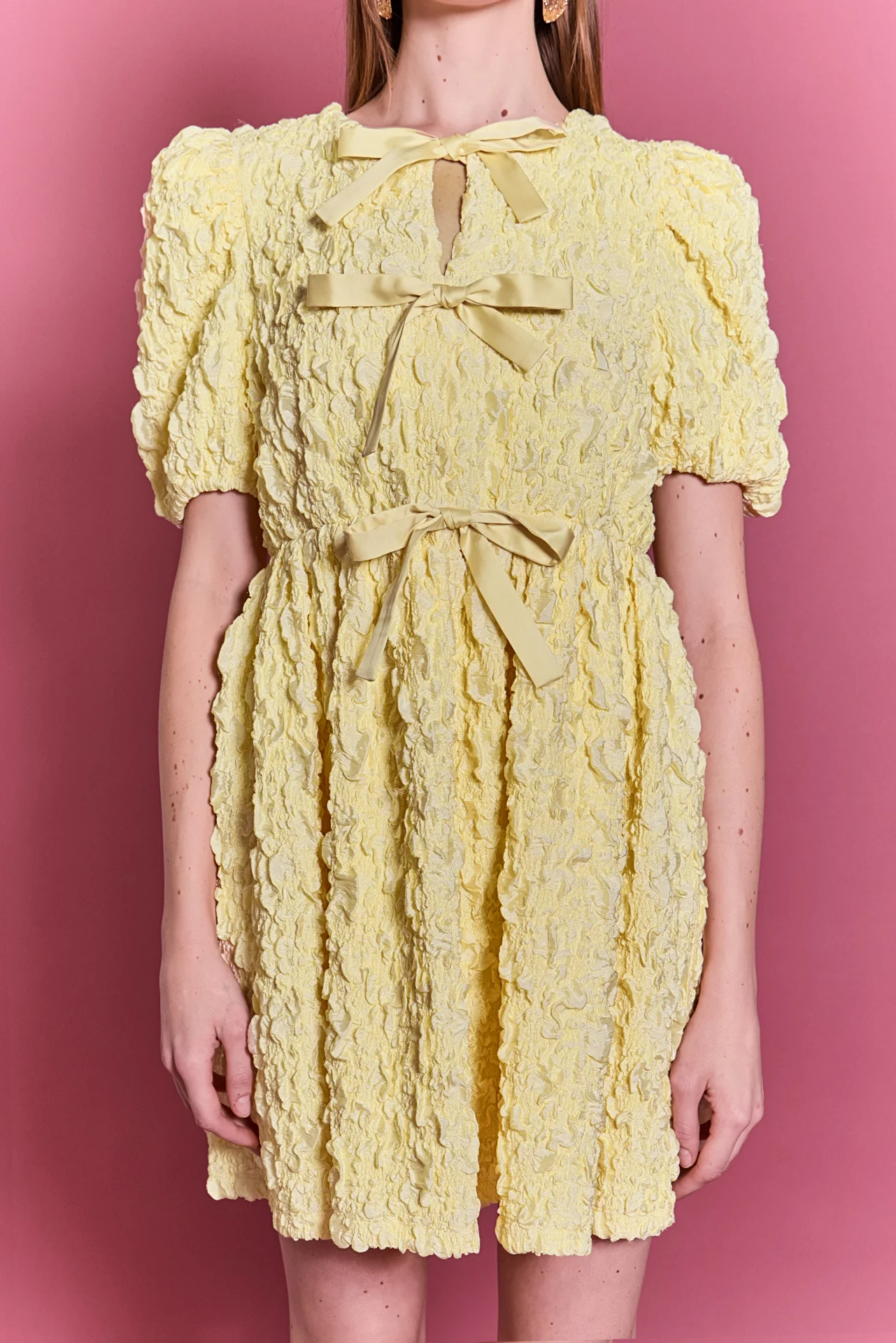 Bow Detailed Puff Sleeve Mini Dress - Image 2