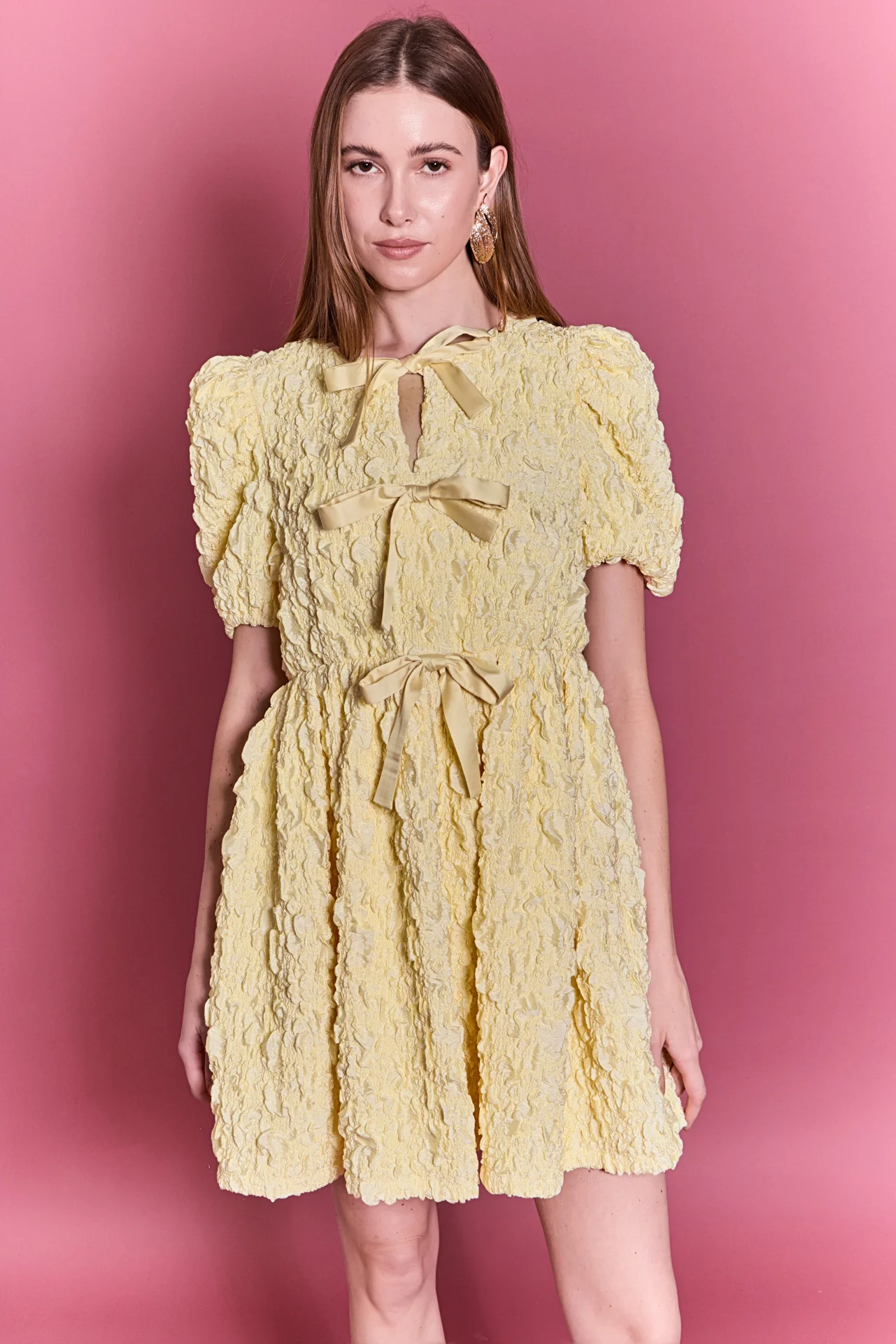 Bow Detailed Puff Sleeve Mini Dress - Image 6