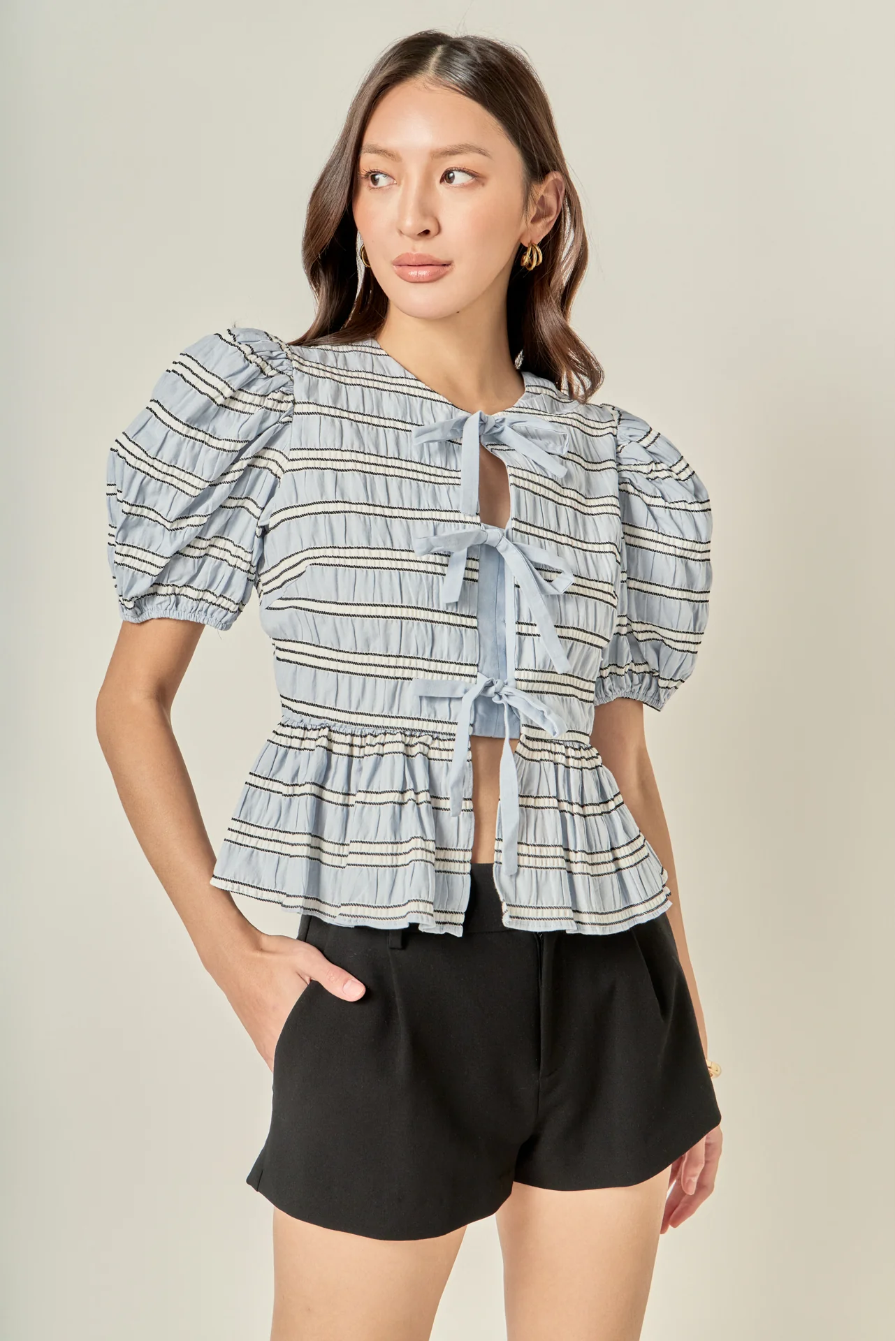 Bow Front Puff Sleeve Top - Image 6