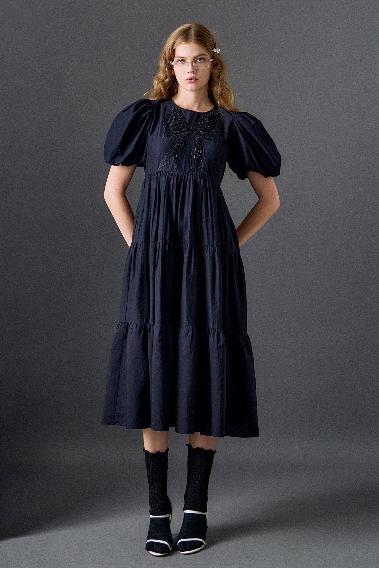 Bow Puff Sleeve Midi Dress - Image 4