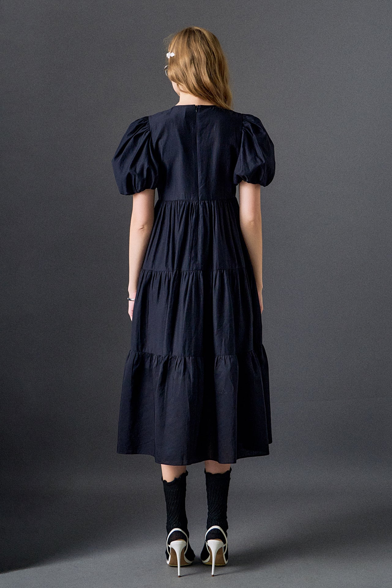Bow Puff Sleeve Midi Dress - Image 5