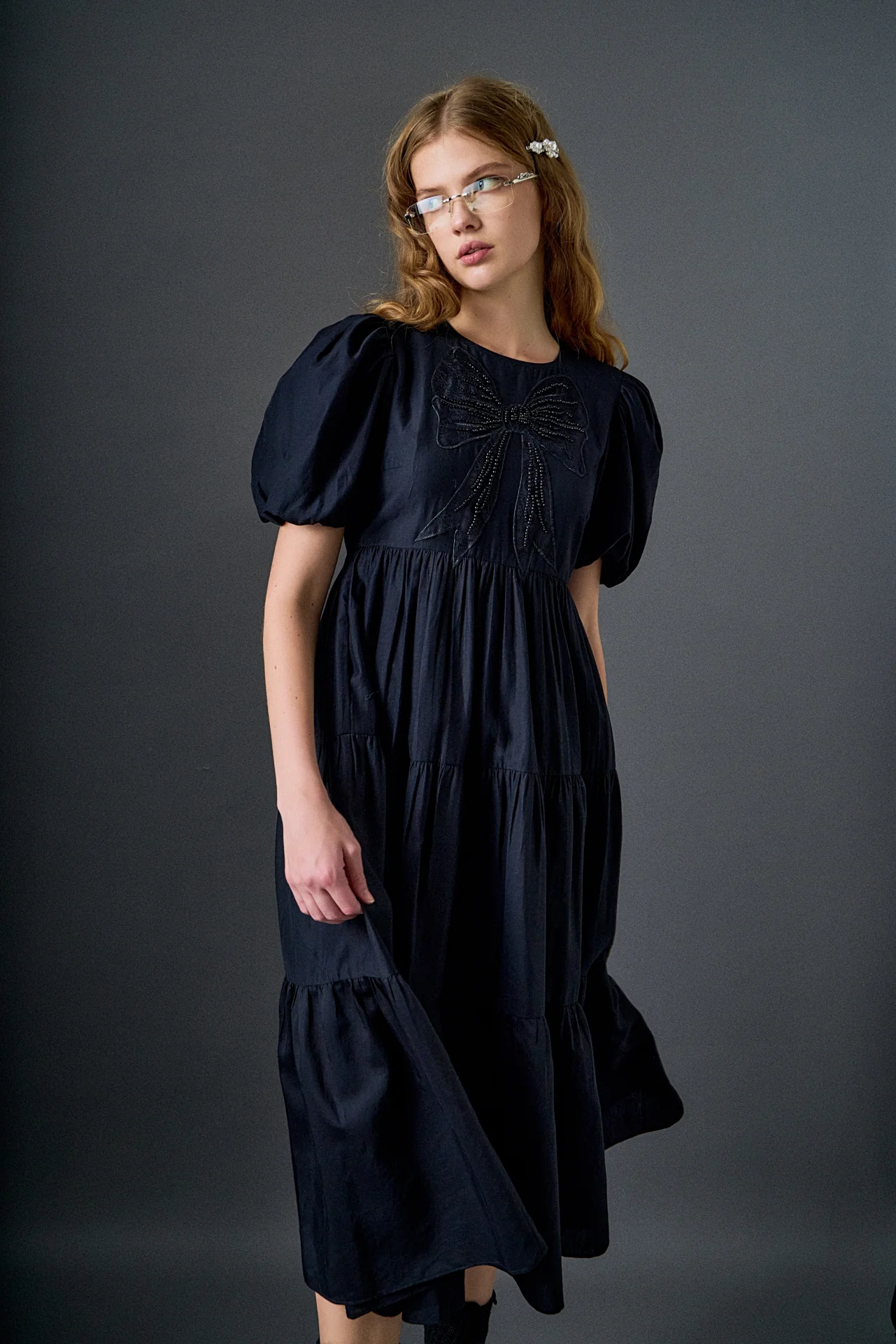 Bow Puff Sleeve Midi Dress - Image 6