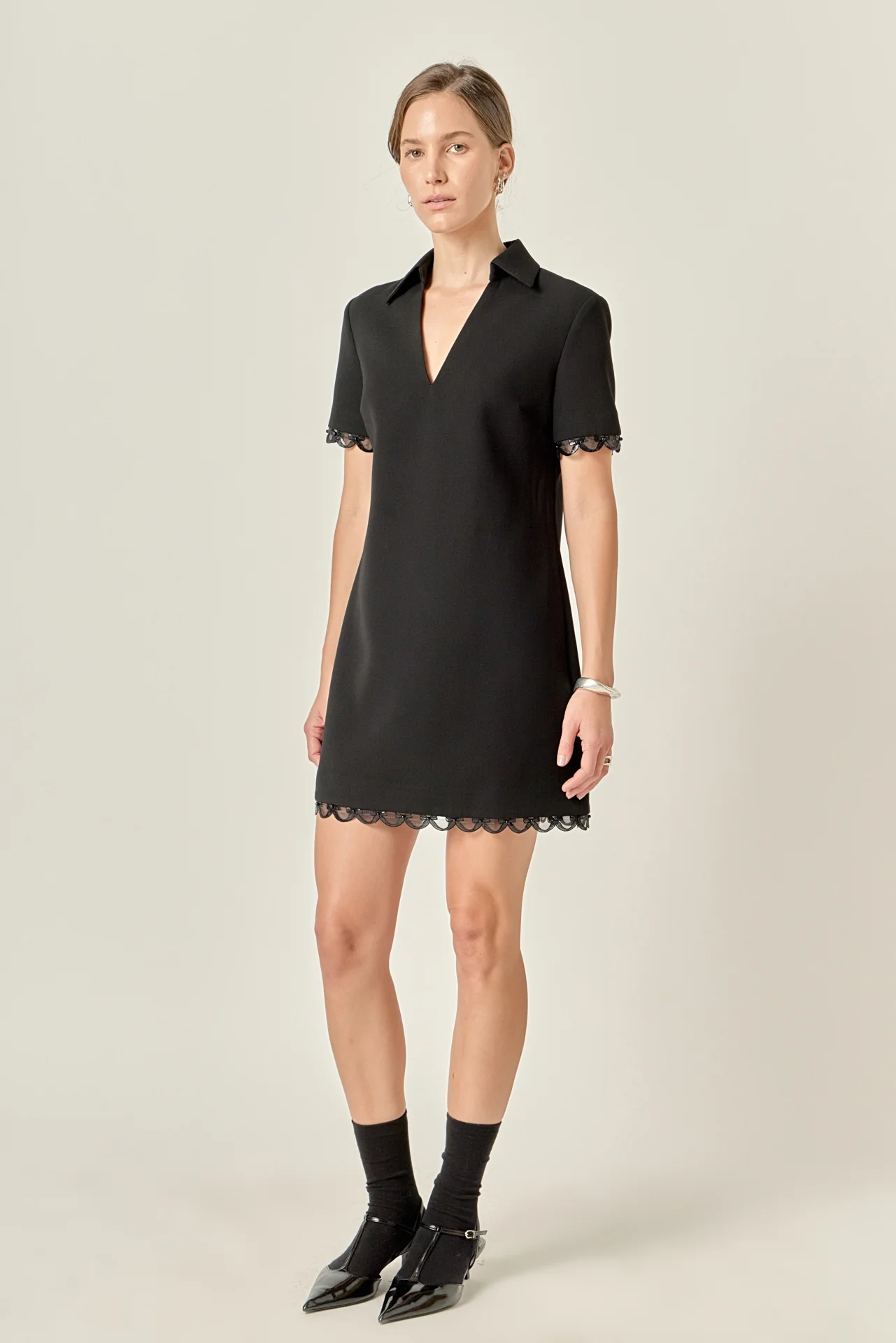 Margot Bow Scallop Hem Mini Dress - Image 3