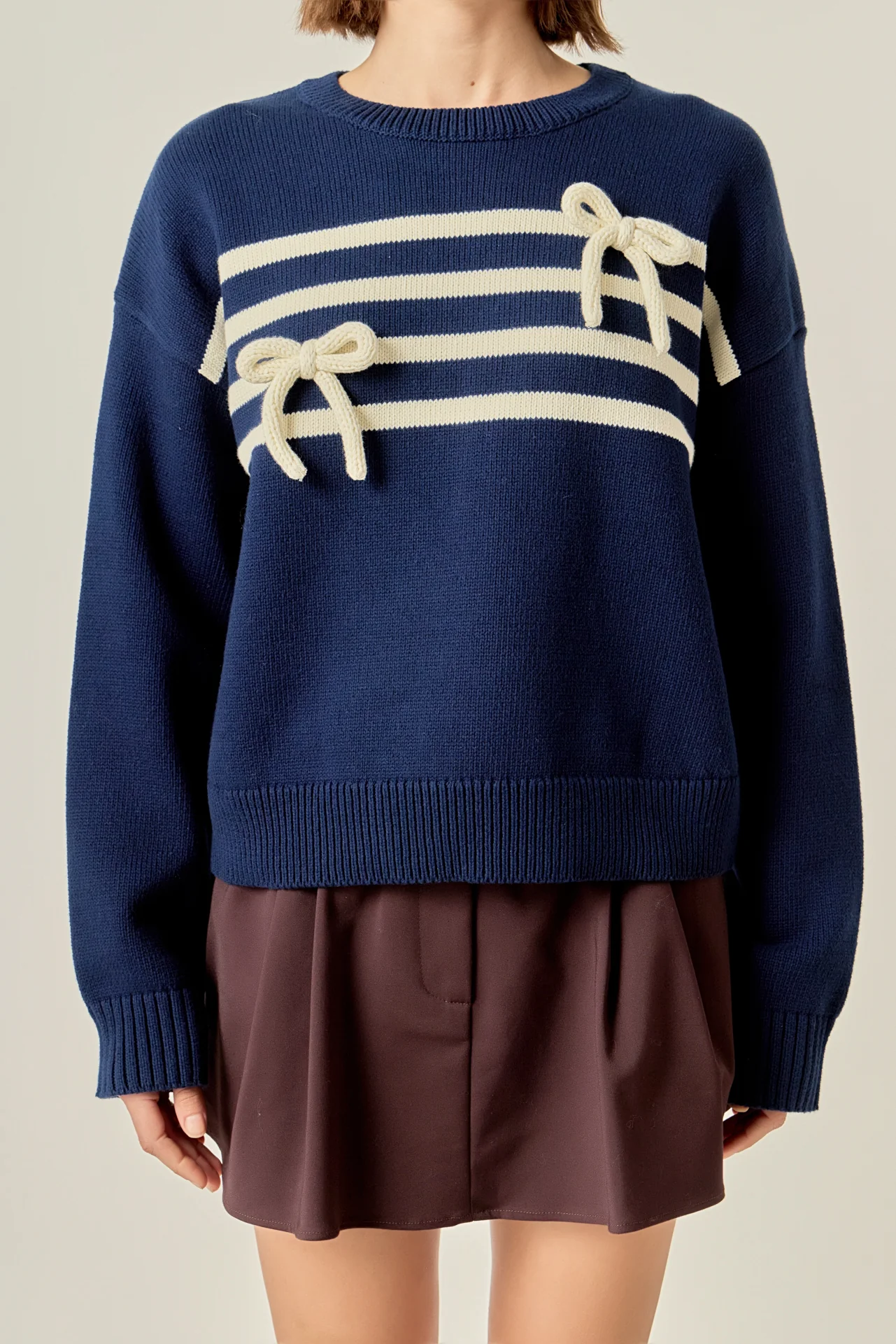 Eloise Bow Striped Knit Top - Image 2
