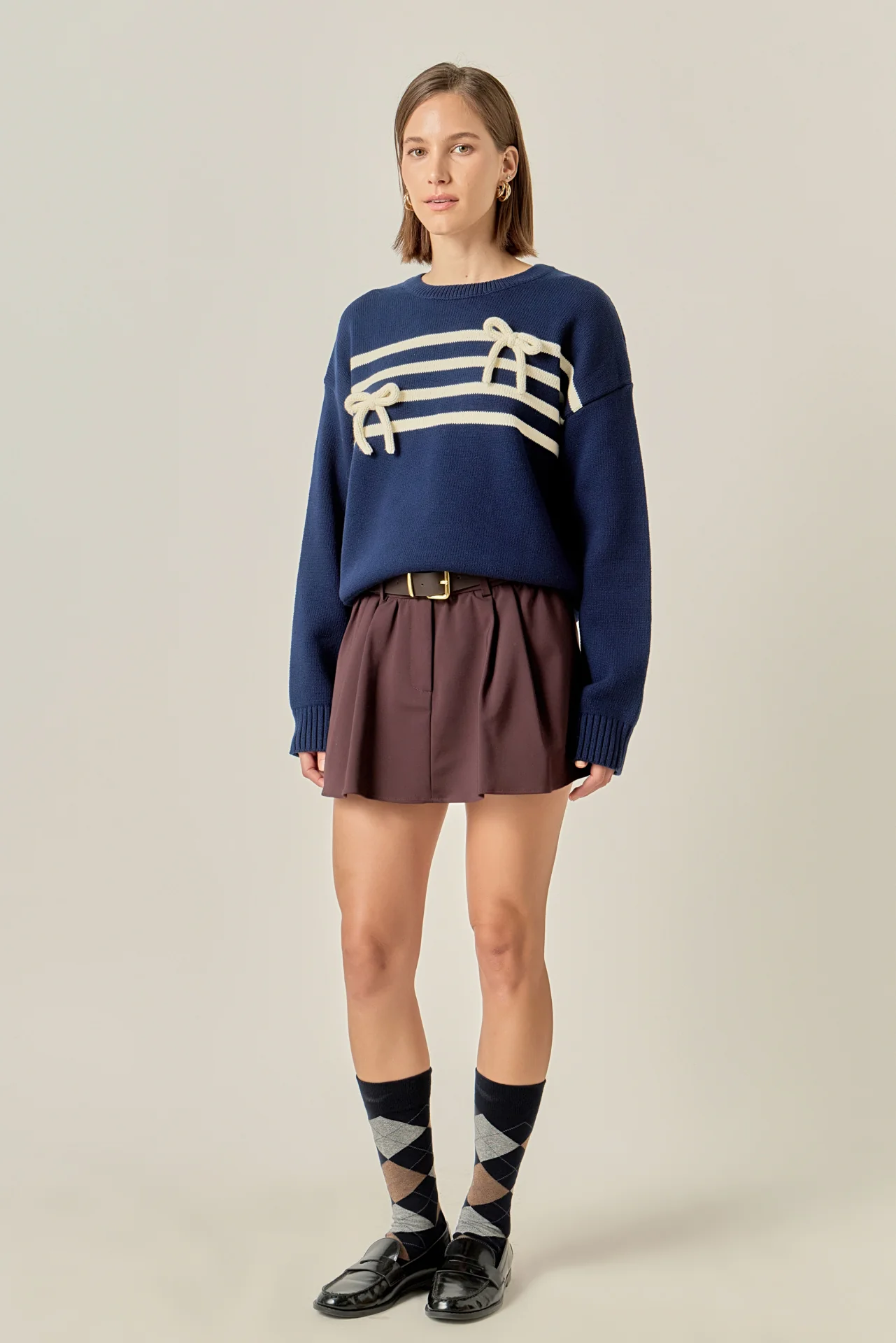 Eloise Bow Striped Knit Top - Image 3