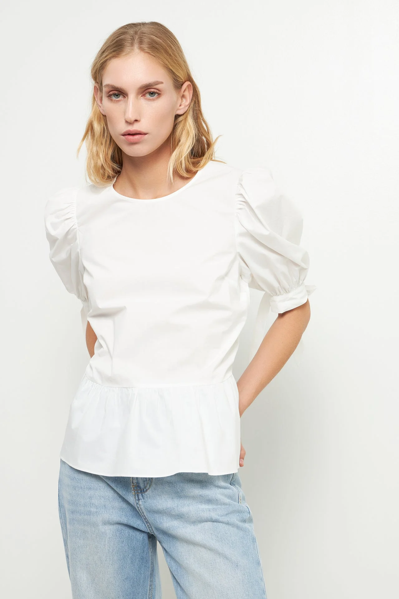 Puff Short Sleeve Peplum Top - Image 5