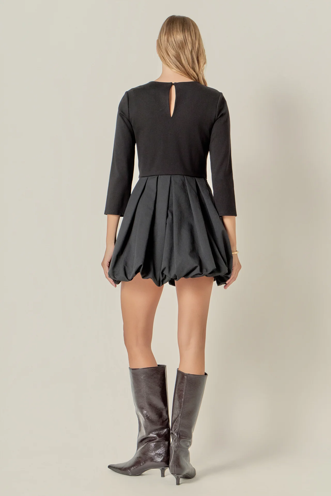 Bubble Hem Mixed Media Mini Dress - Image 3