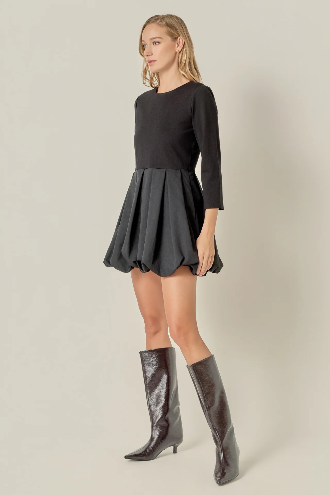 Bubble Hem Mixed Media Mini Dress - Image 4