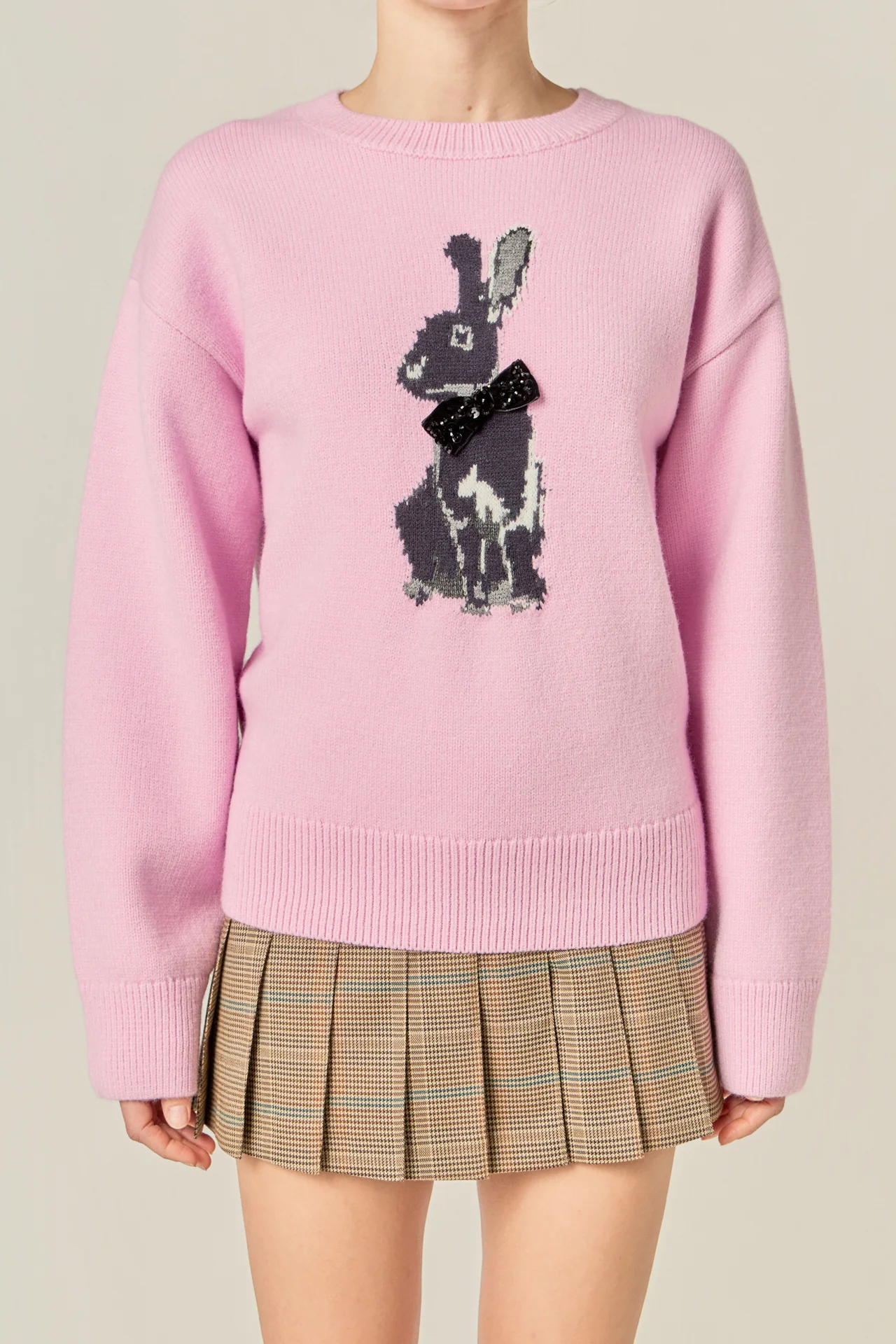 Bunny Rhinestone Bow Sweater - Image 2
