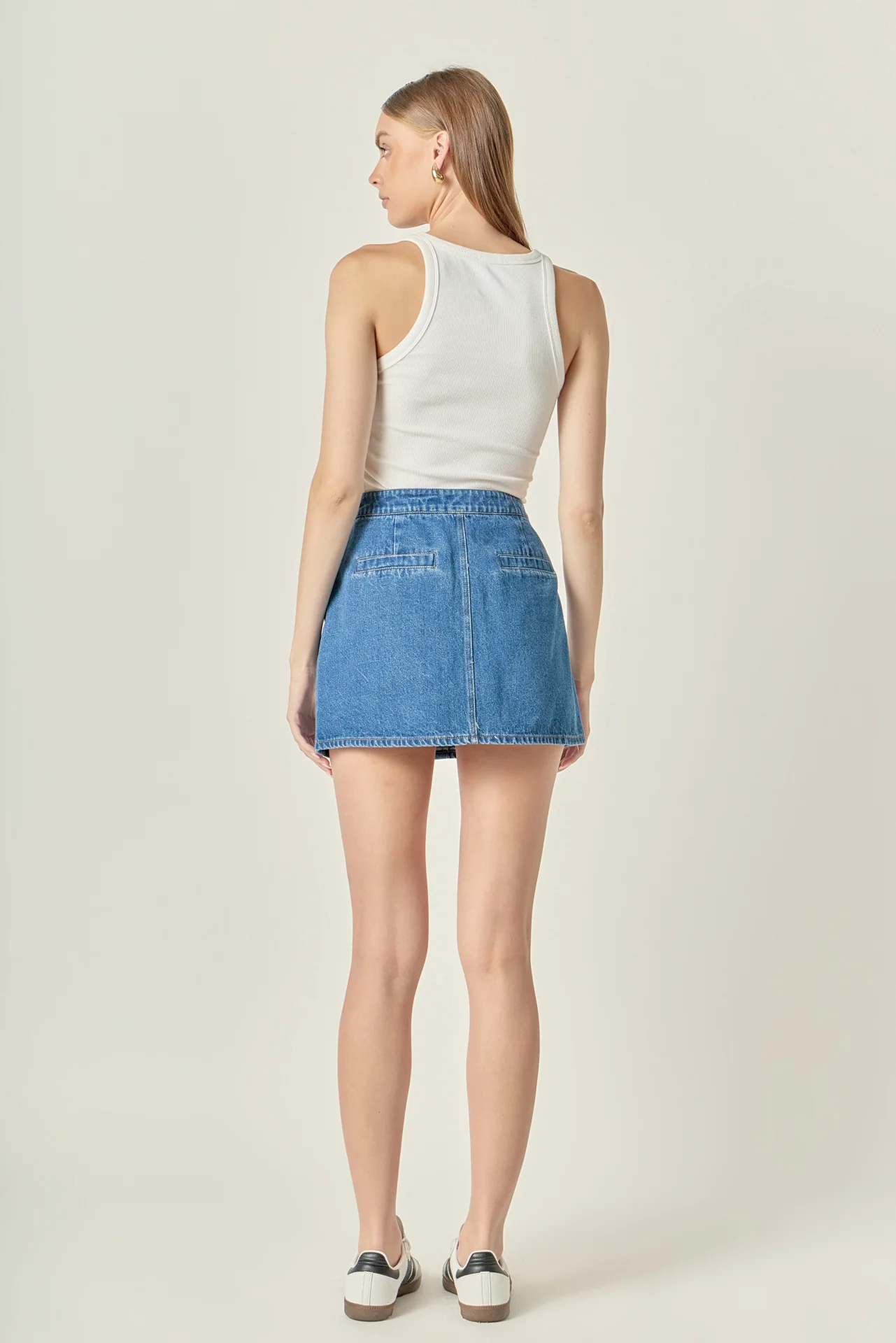 Gold Button Denim Mini Skirt - Image 4