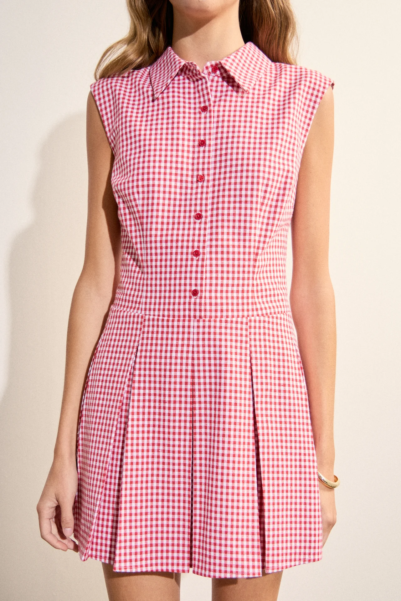 Gingham Pleated Shirt Mini Dress - Image 2